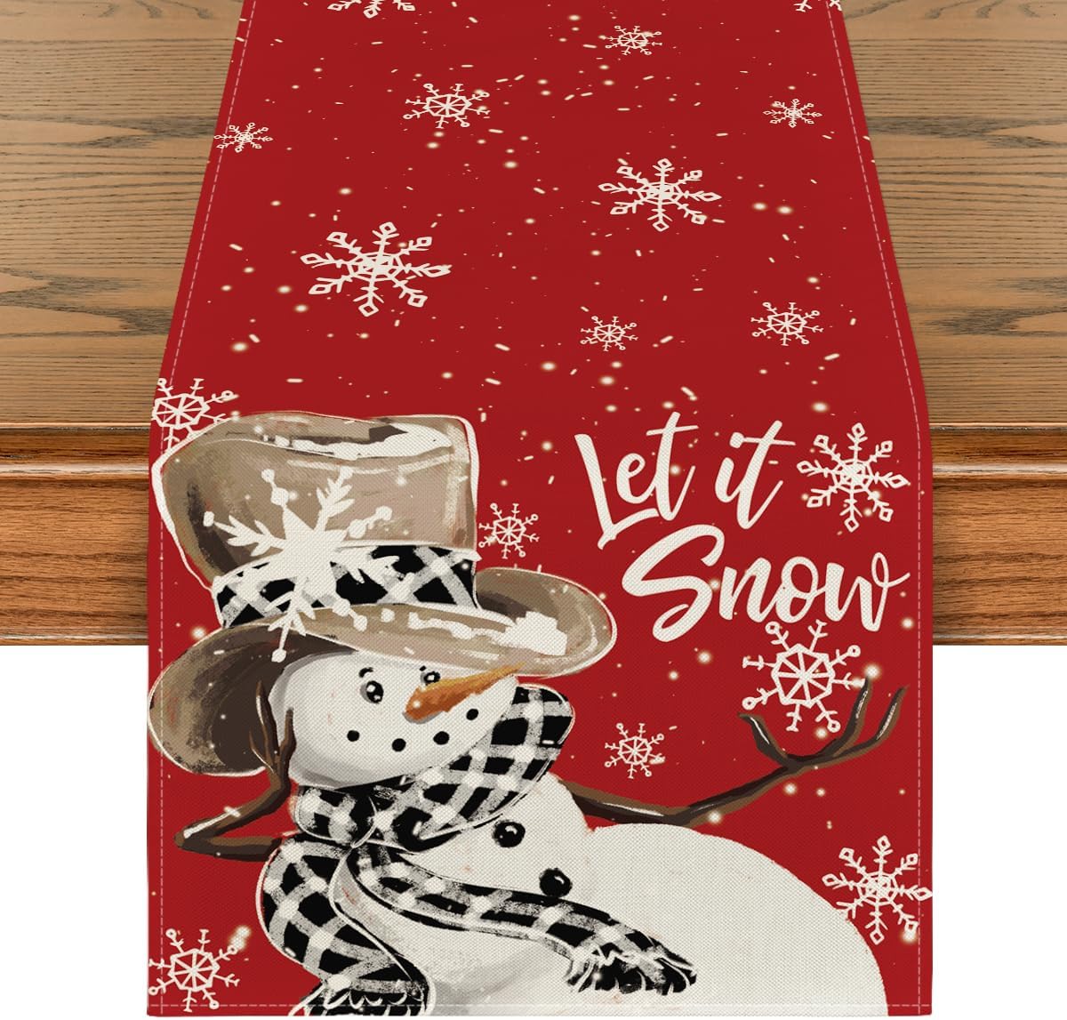 Artoid Mode Red Snowman Snowflake Let it Snow Winter Table Runner, Seasonal Christmas Kitchen
