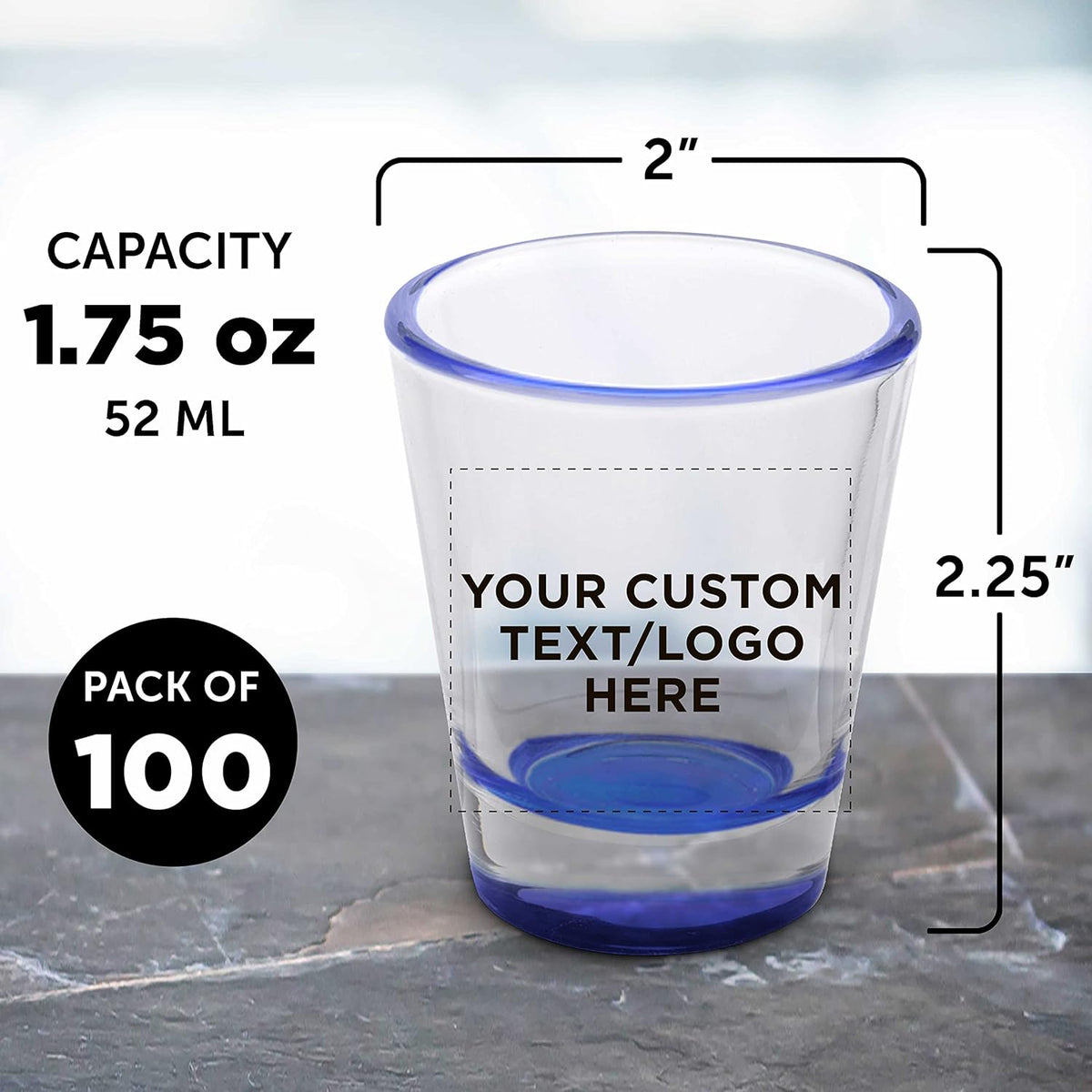 Custom Shot Glasses 1.75 oz. Set of 100, Personalized Bulk Pack - Great for Wedding Favors