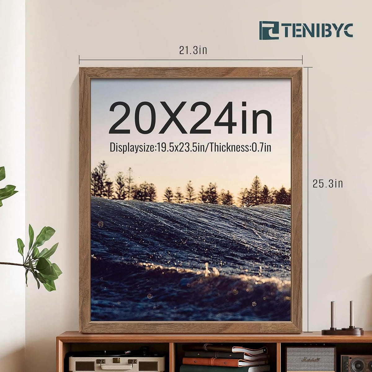20x24 Picture Frame 4 Pack, Brown Walnut Wood Poster Frame, Horizontal and Vertical Display, Wall