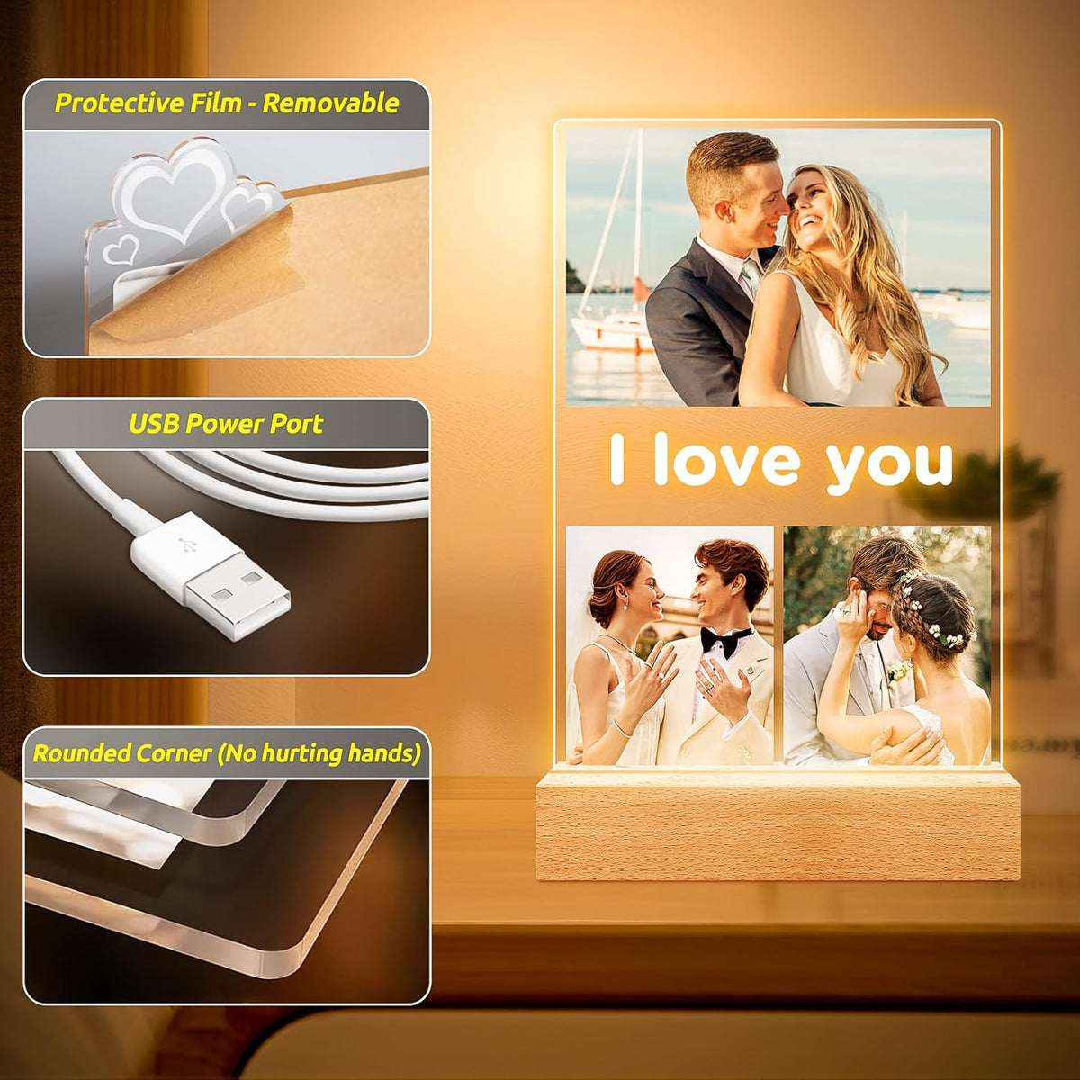 Personalized Anniversary Birthday Gifts for Women Men Her Him, Custom Picture Frames with Photo