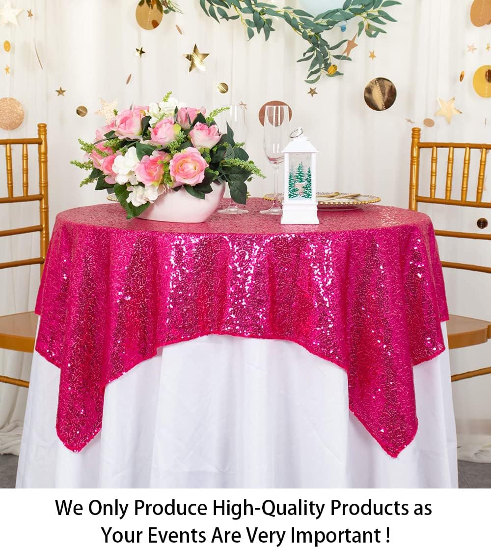 ShinyBeauty Sequin Tablecloth 54x54 Inches - Hot Pink Glitter Table Cover for Dining, Birthday