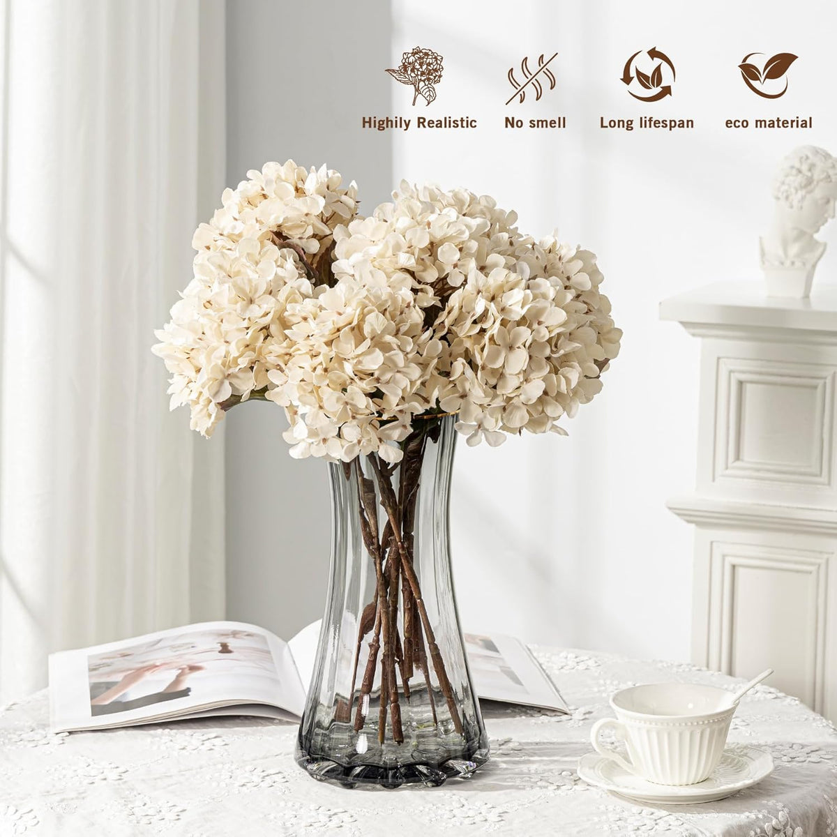 Artificial Flower Fake Silk Hydrangea Heads Bouquet with Stems Bulk for Fall Decoration Table