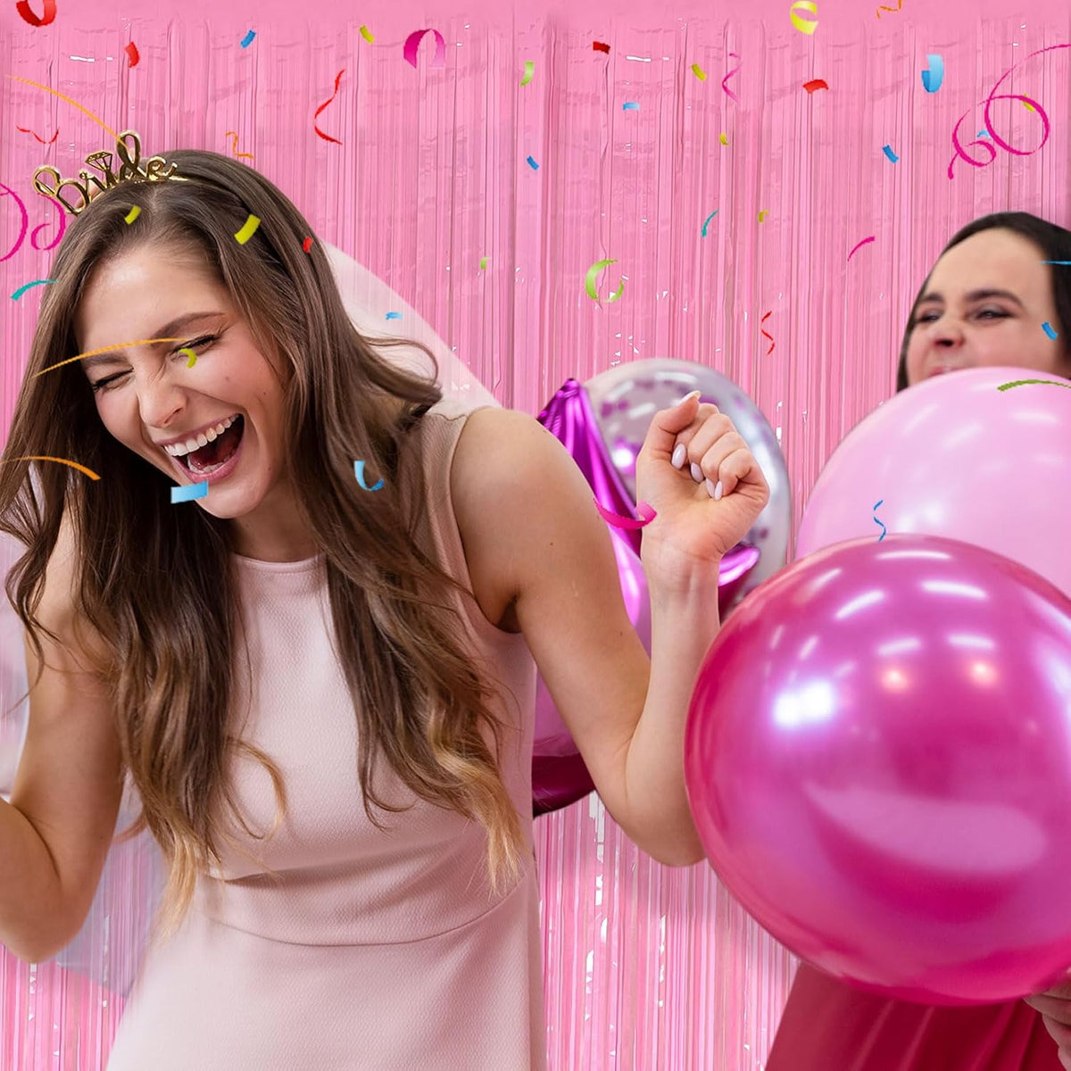20 Pack Foil Curtain Pink Backdrop Streamers Metallic Tinsel Fringe Curtains Photo Booth Props for