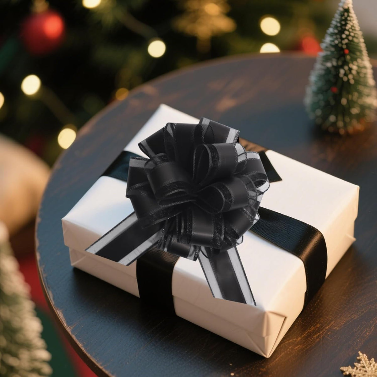 6 PCS 6 Inch Organza Black Pull Bows - Perfect for Gift Wrapping, Wedding Decor, Car Bows, Birthday