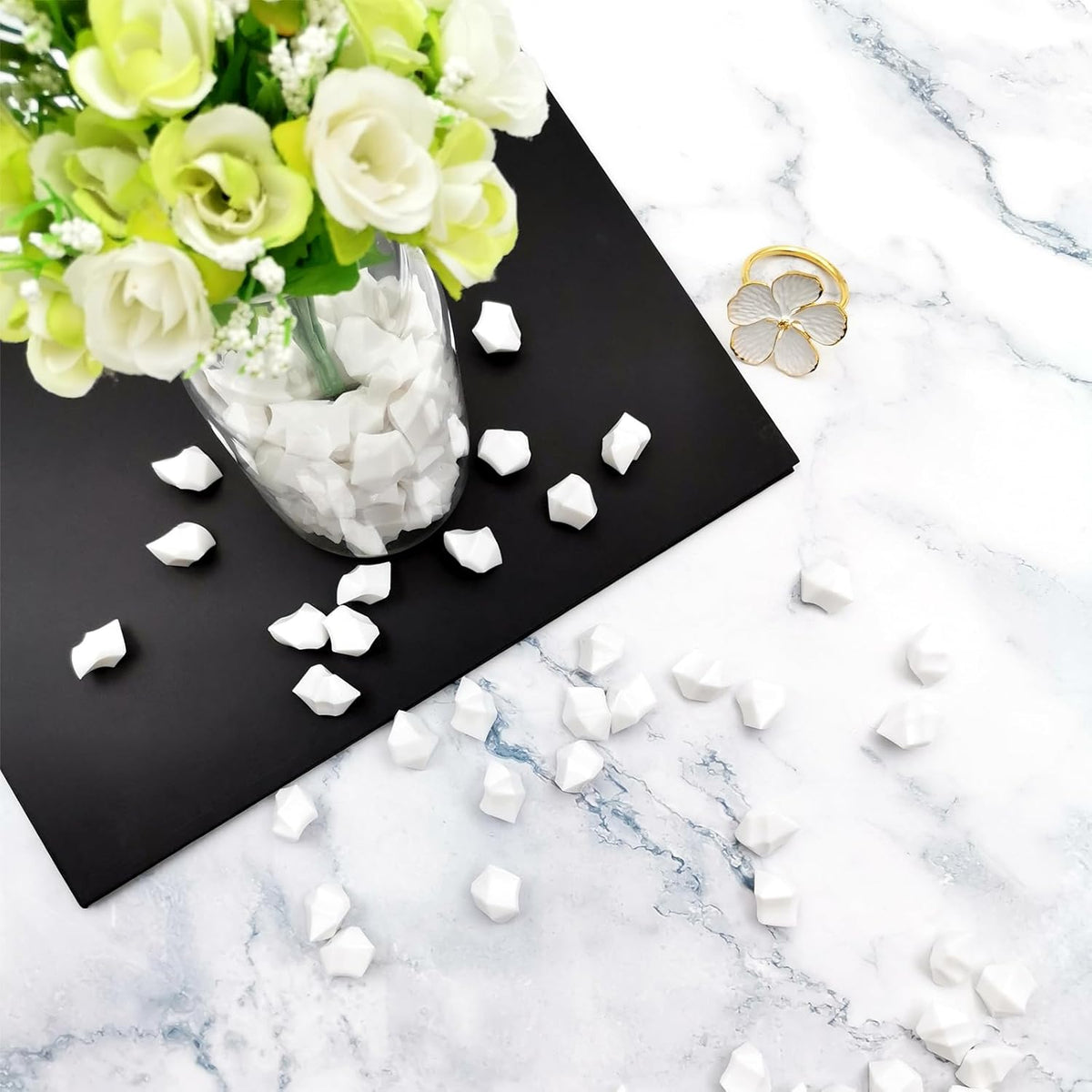 White Vase Fillers for Home Decor, Fake Crushed Ice Cubes, Vase Fillers, 150 pcs Reusable Fake ice