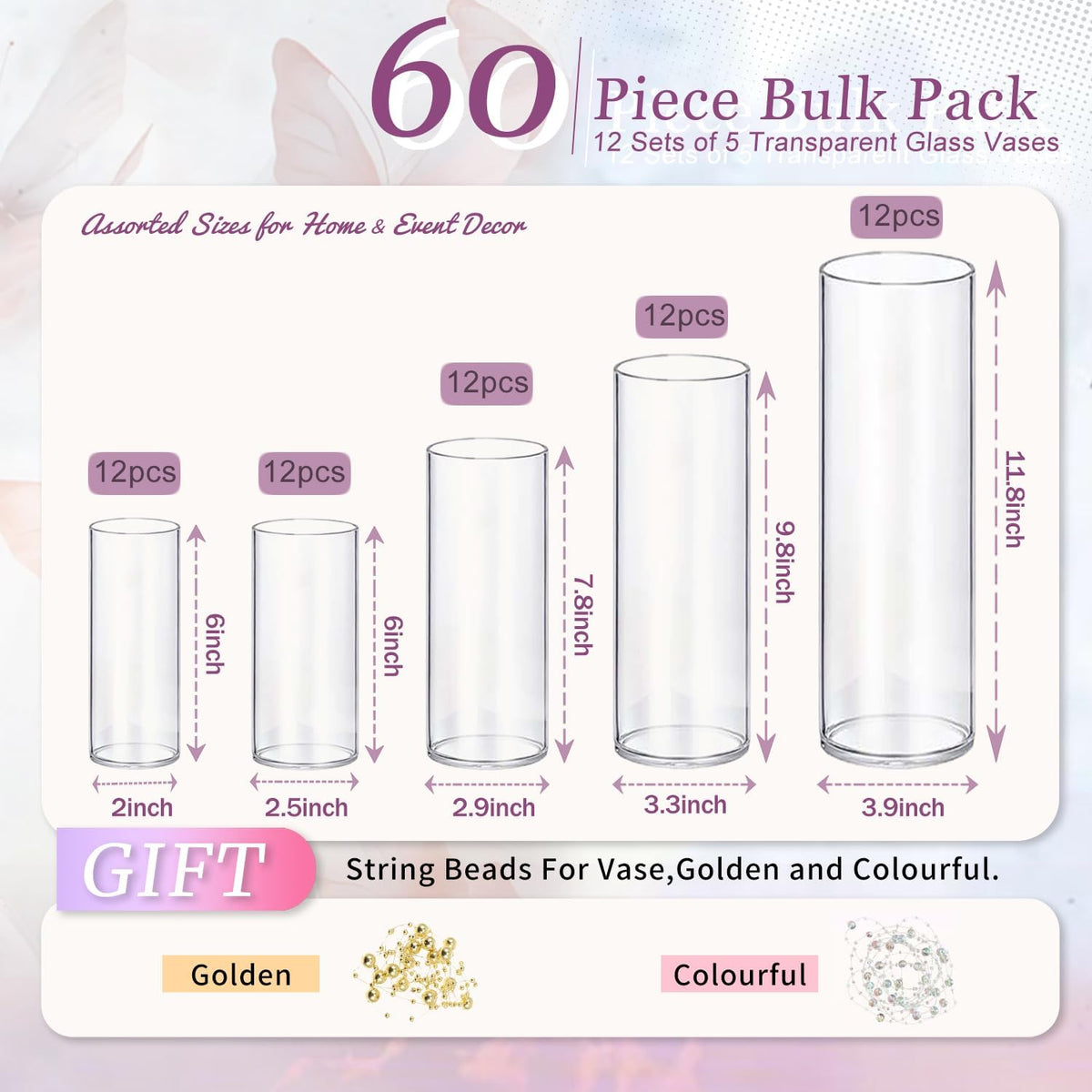 60pcs Glass Vase Cylinder Vases for Centerpieces Small Flower Glass Vases Home Decor Centerpiece