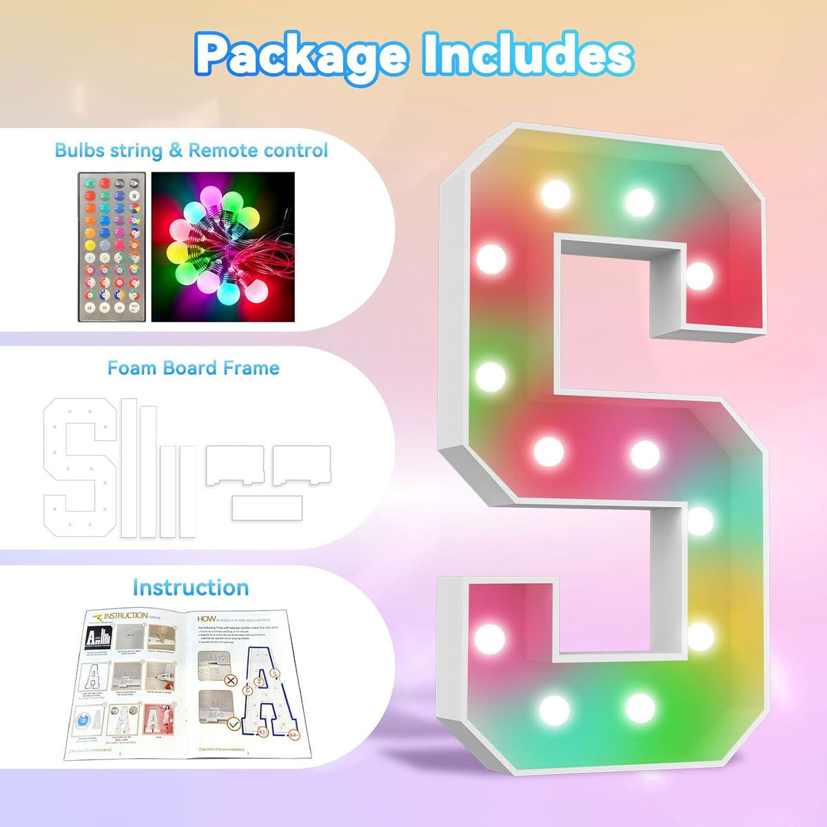 Ledido 4FT Marquee Light Up Letters, 34 Colors Changing Marquee Letter 4 Feet Tall with Remote, Big