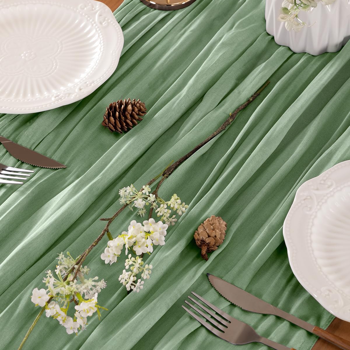 Sage Green Table Runner Cheesecloth Table Runner 10FT Farmhouse Table Runners 120 Inches Fall Table