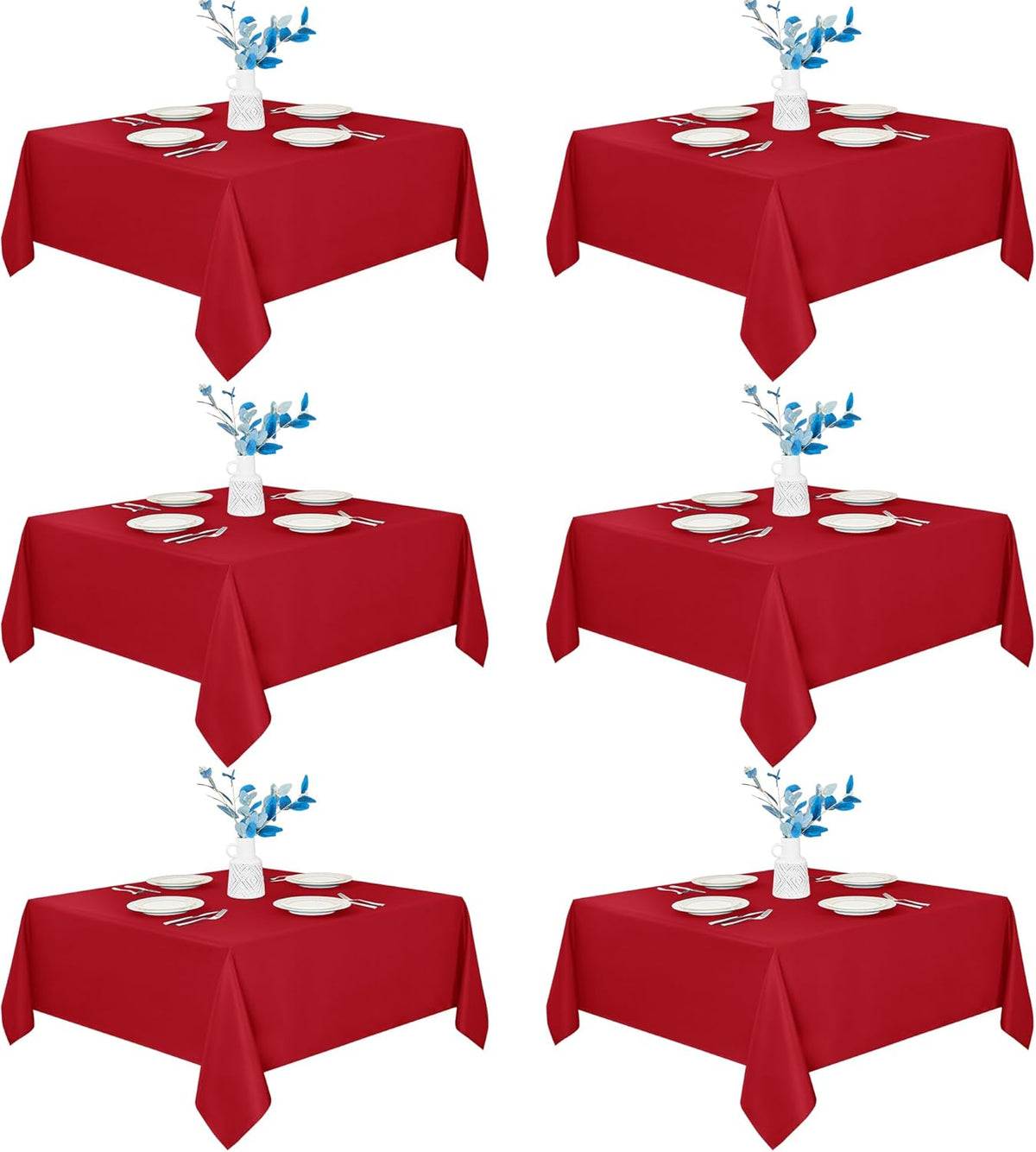 Fitable 6 Pack Red Square Tablecloths - 70 x 70 Inches - Stain Resistant and Reusable Table
