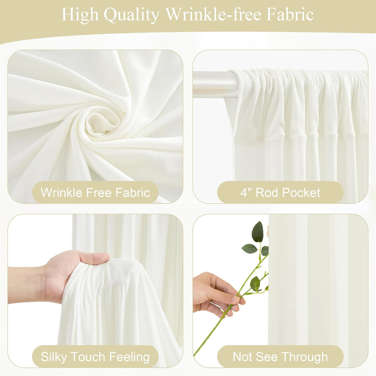 Ivory Backdrop Curtains with Lights for Baby Shower,10x10FT Wrinkle Free Ivory Drapes Photo