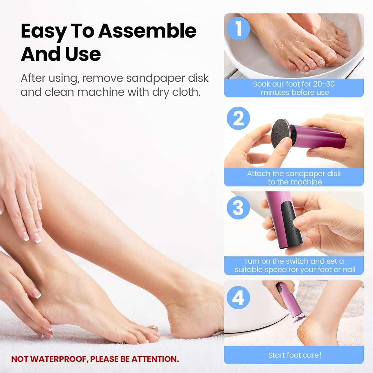 Electric Foot Callus Remover, 2 in 1 | 6 Speed Adjustable Foot File Nail Grinder with Sandpaper