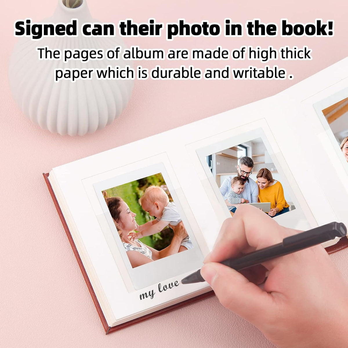 64 Pocket Mini Photo Album with Writing Space,Faux Leather Cover, Compatible with 2x3 Inch Polaroid