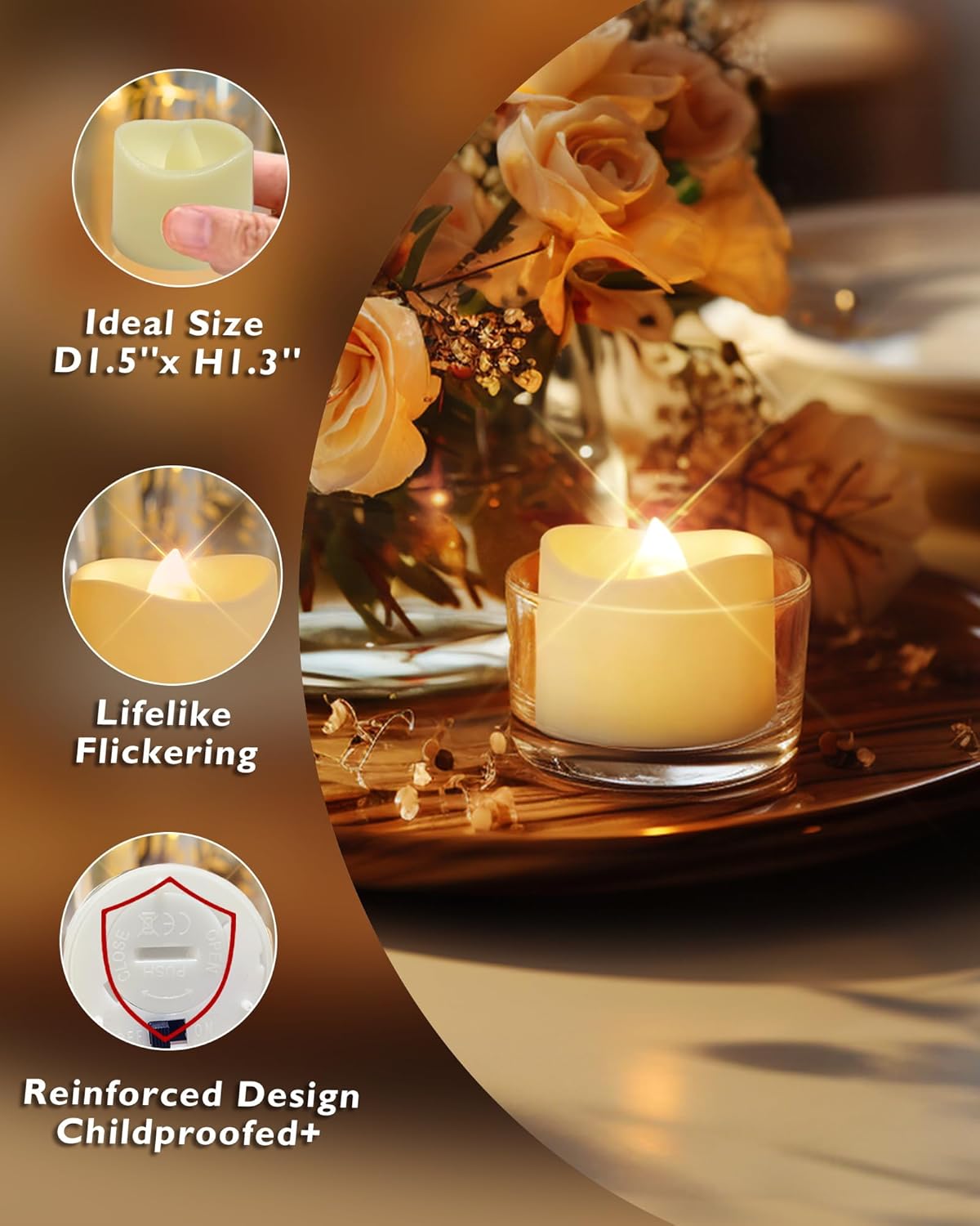 Homemory 24-Pack Flameless LED Tea Lights Candles Battery Operated, 200+Hour Fake Electric Candles