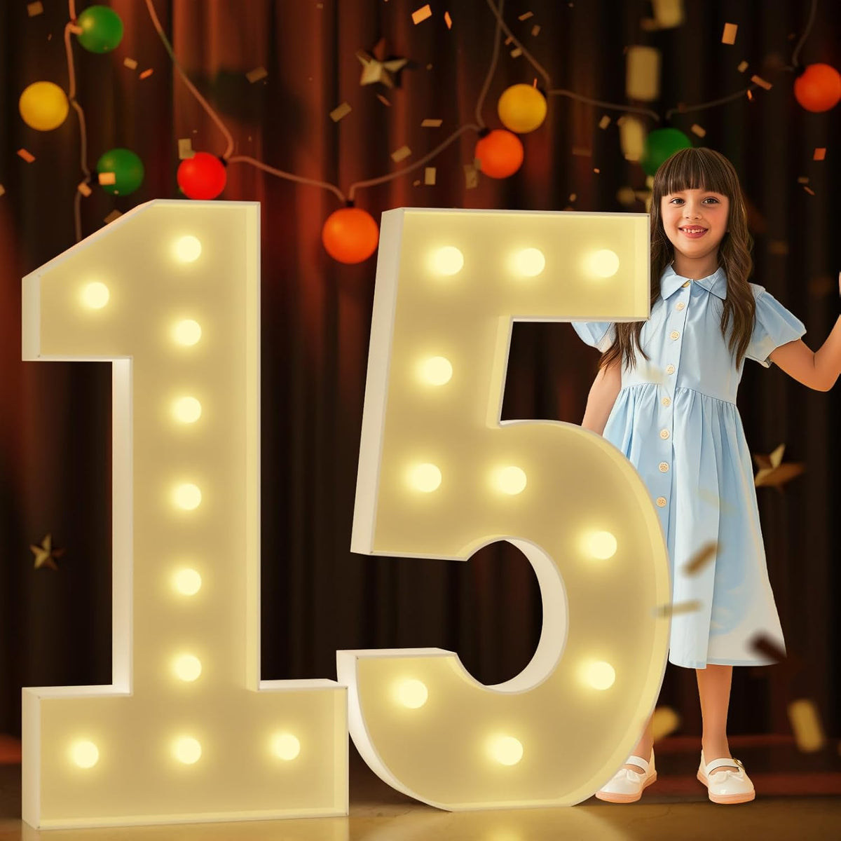 Marquee Numbers 4 Feet Tall Large Light Up Numbers 15th Birthday Decorations Girl Boy Big Yellow