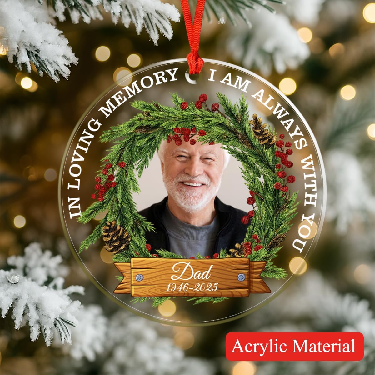 Personalized Memorial Glass Ornament 2025 – I Am Always with You Ornament, Custom Photo Memorial