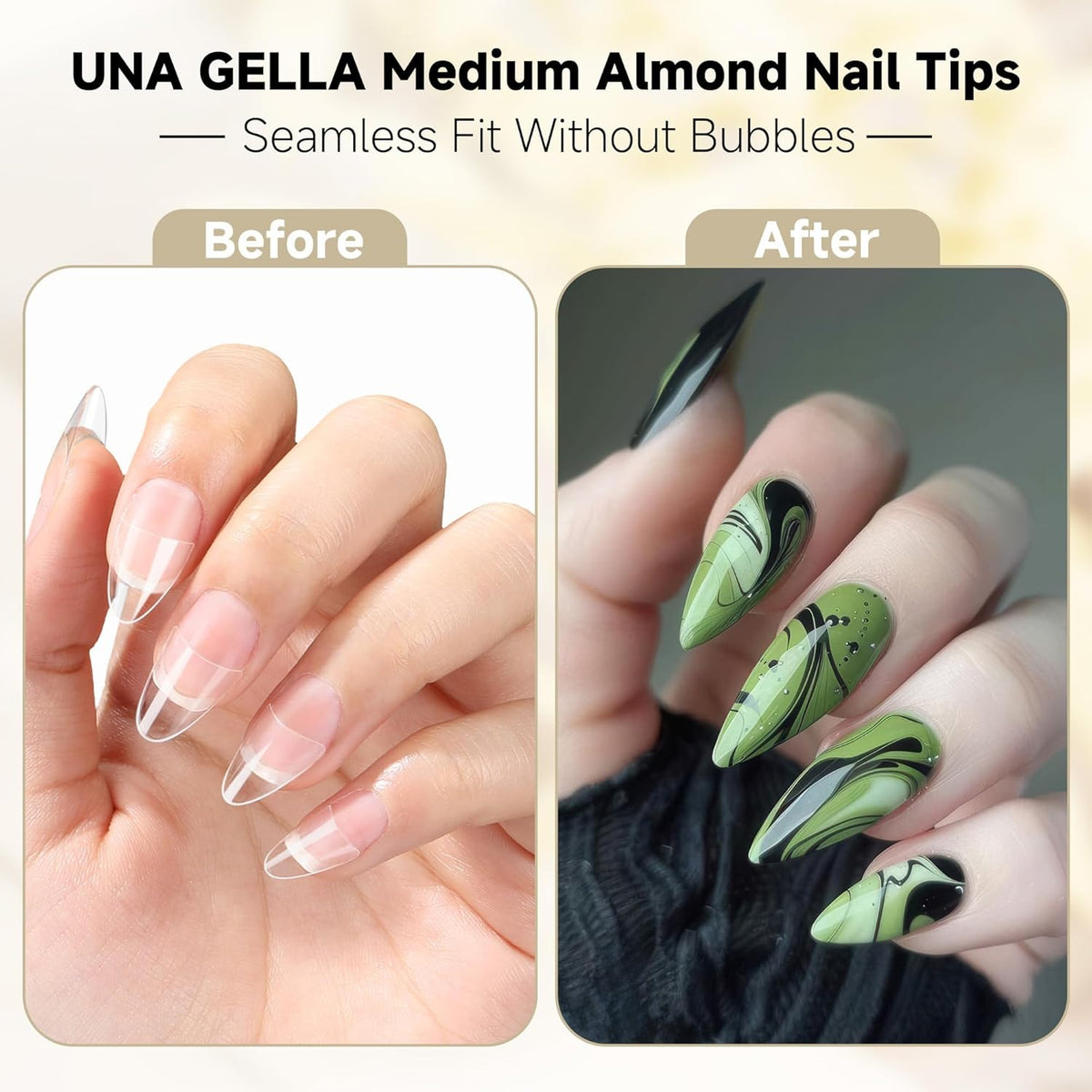 UNA GELLA Almond Gel Nails Tips Medium: 504pcs Full Matte Soft Gel Almond Shape Nail Tips Half