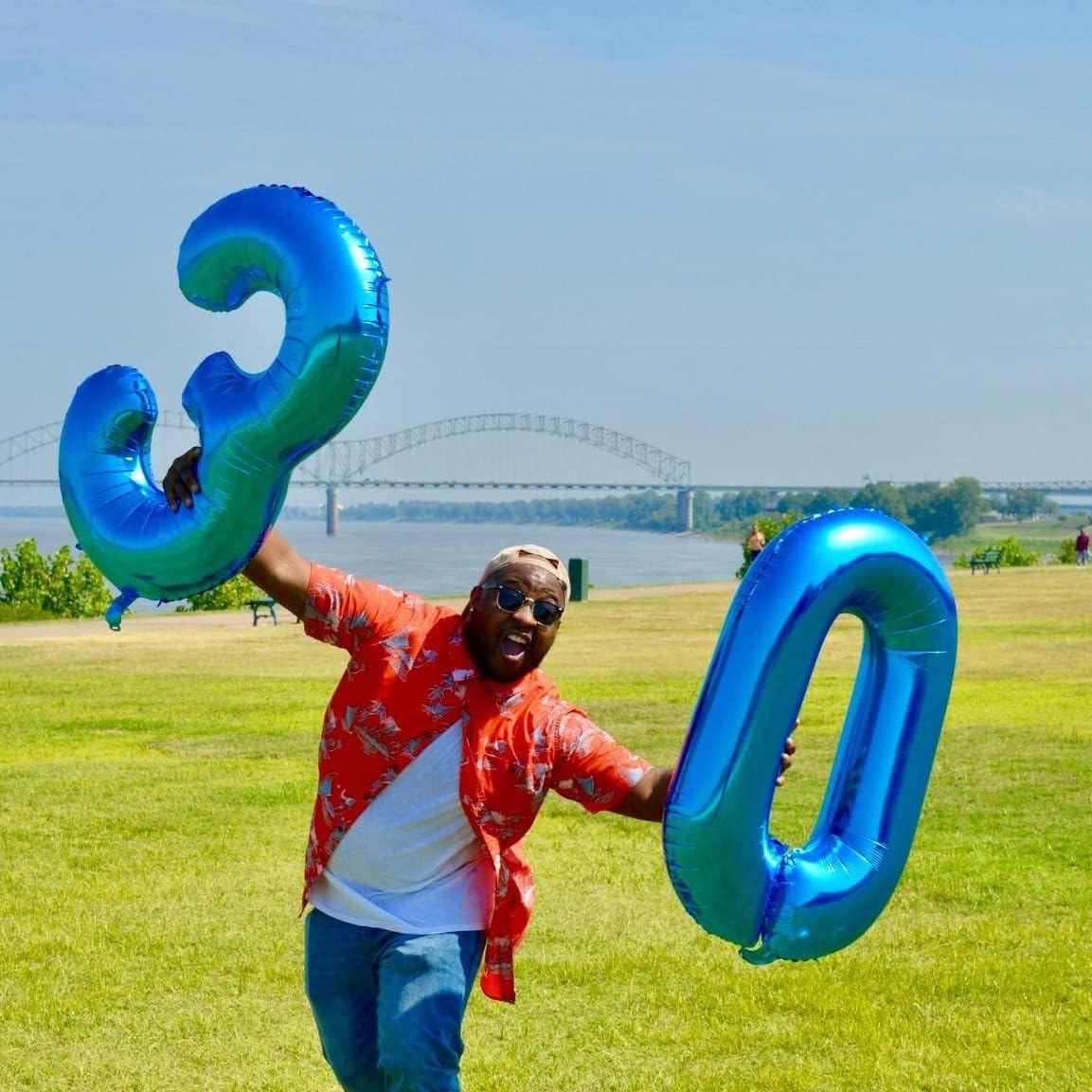 Blue Balloon Number 0, 40 Inch Large Self Inflating Foil Number Balloons 0-9, Giant 0 Digital
