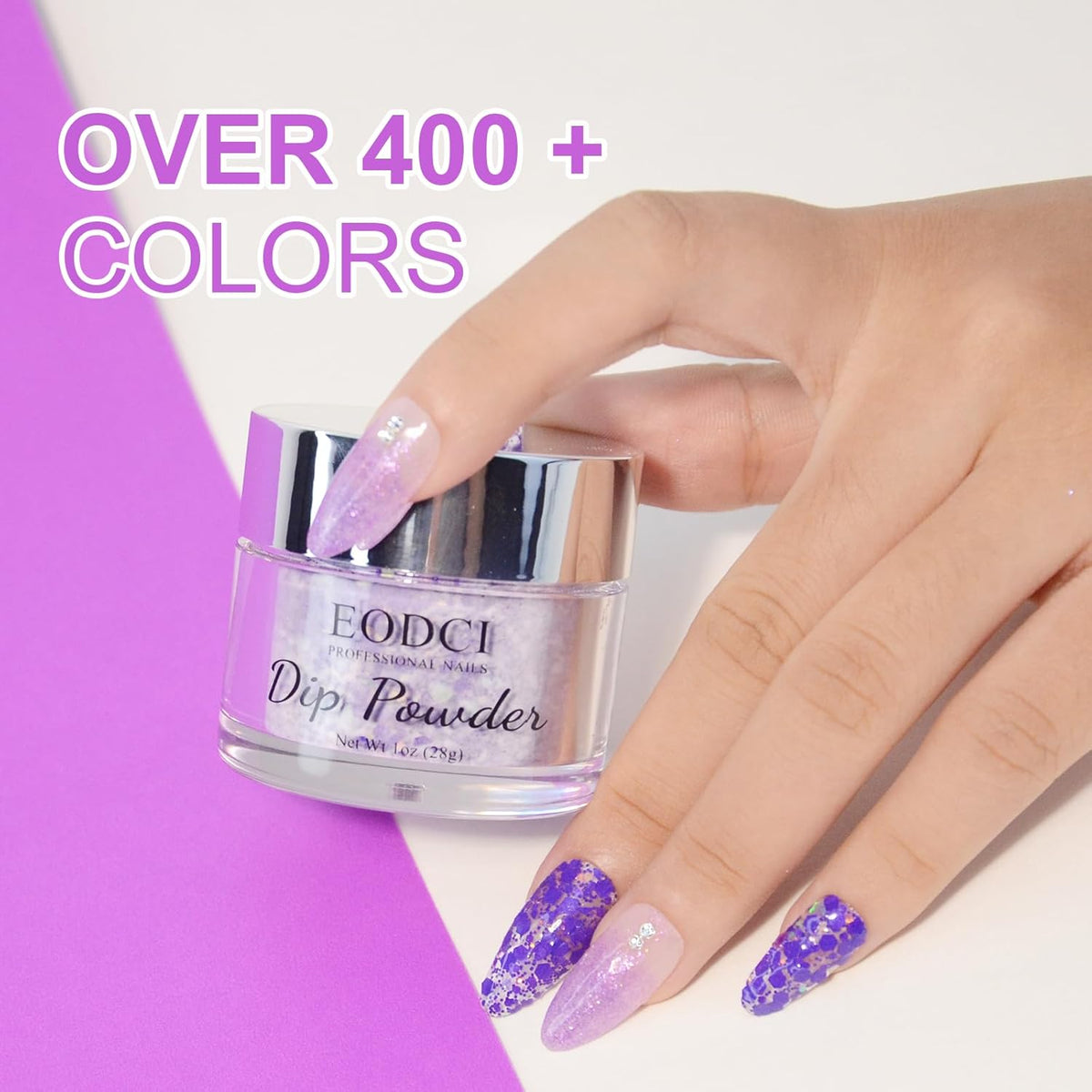Nail Dip Dipping Powder,1 Oz/28g Dopamine Glitter Purple Color Dipping Powder French Nails Art