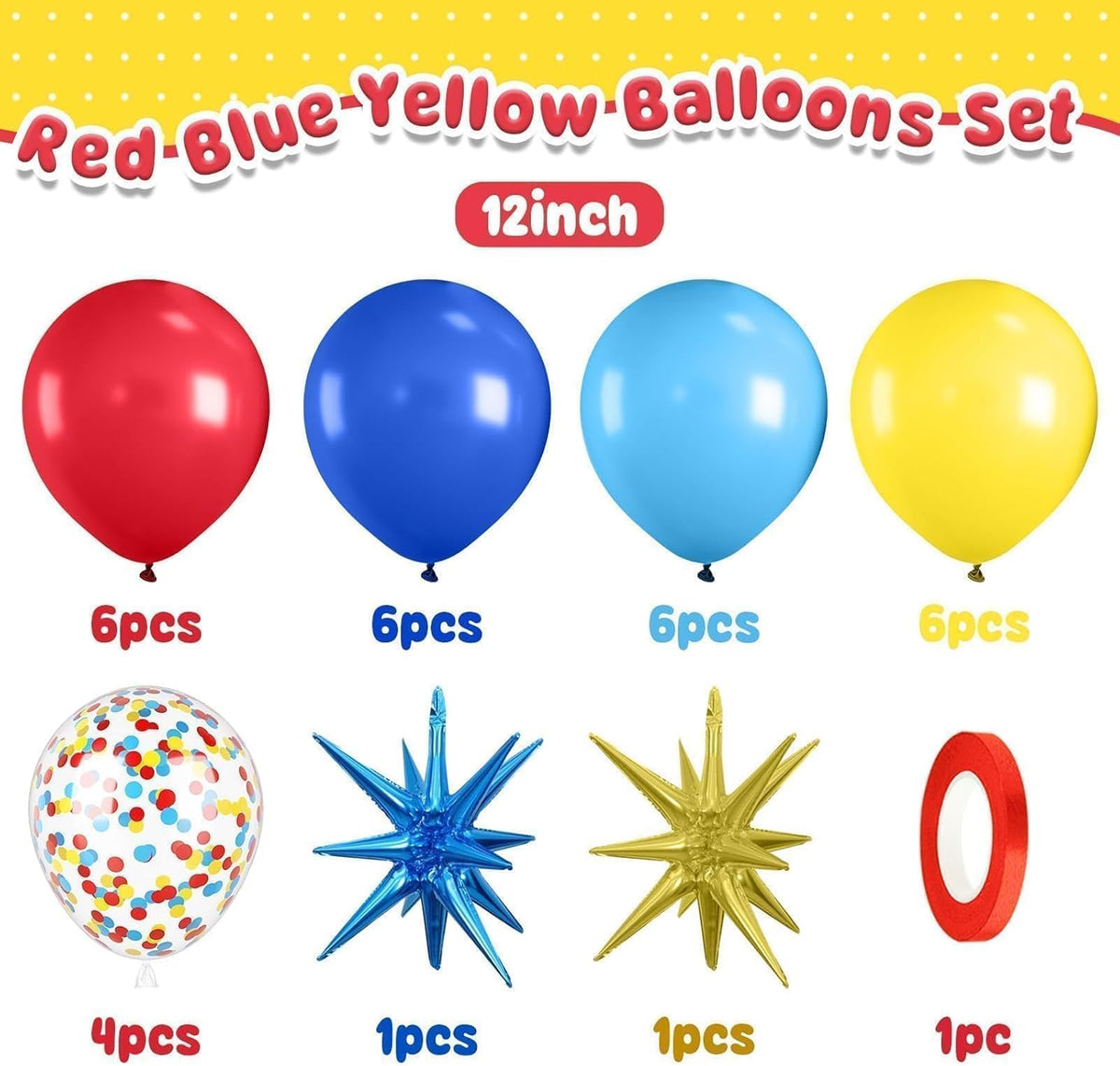 Red Blue Yellow Balloons,Carnival Birthday Party Balloons with Foil Star Balloon, for Boy Girls