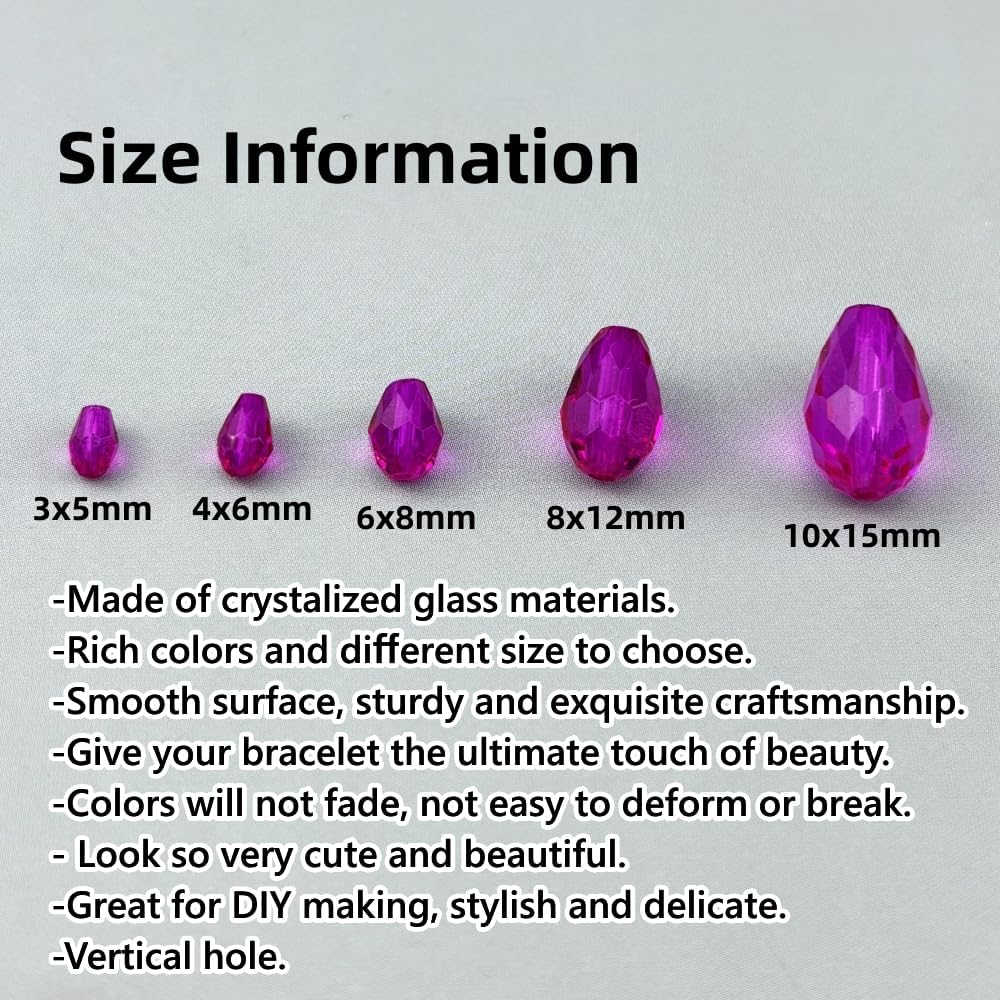 200pcs 3x5mm Teardrop Crystal Glass Beads for Jewelry Making, Faceted Vertical Hole Teardrop Glass