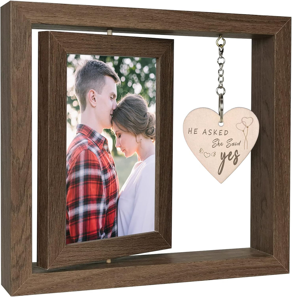 He Asked She Said Yes Engagement Gift Picture Frame, Wood Engagement Gifts for Couples Newly