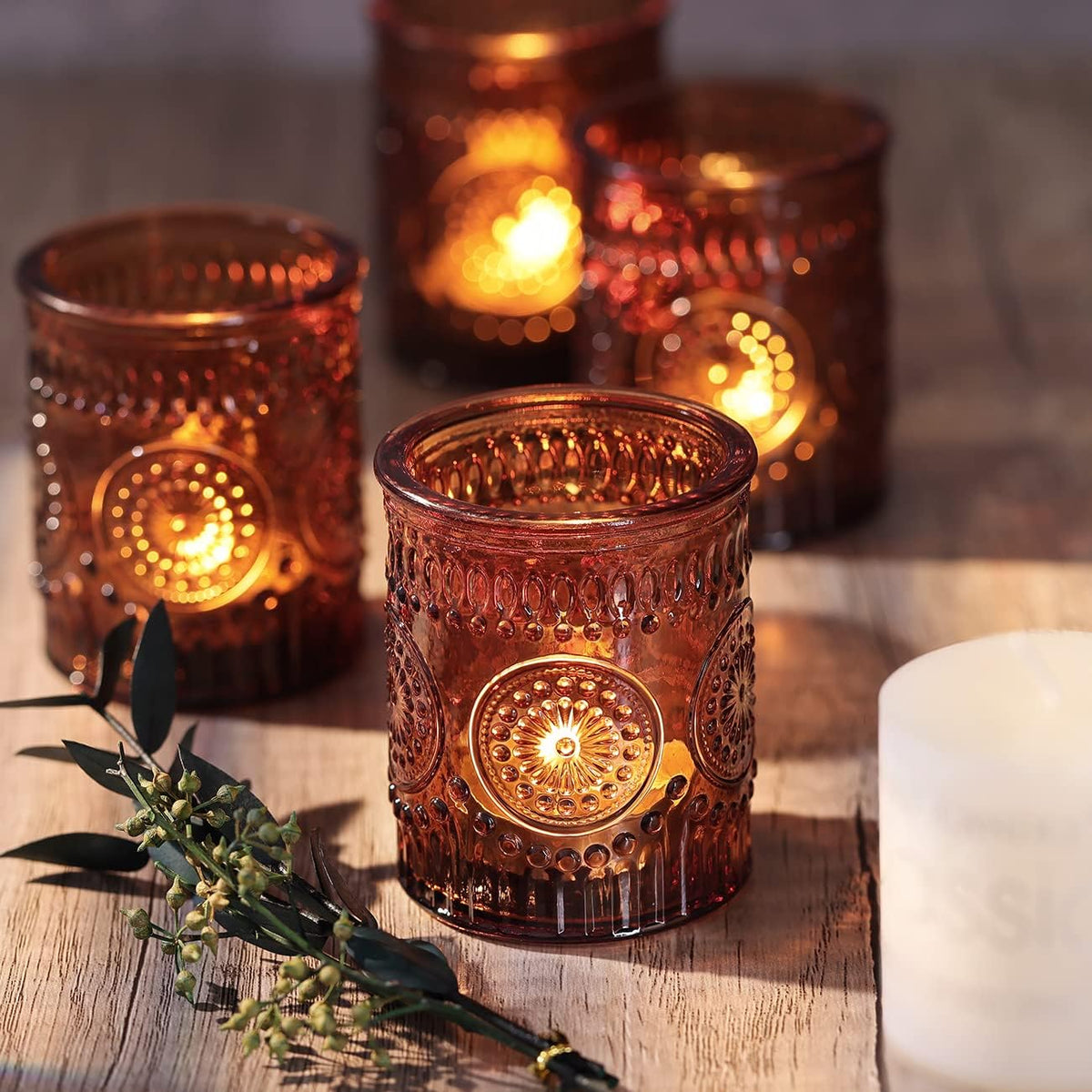 DARJEN Amber Votive Candle Holders Set of 36- Glass Candle Holders Bulk for Flameless LED Tea