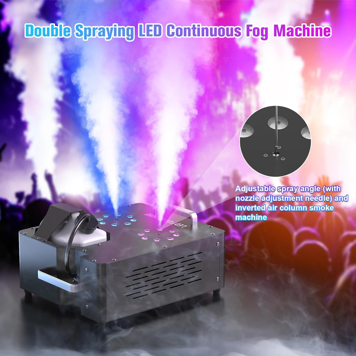 2000W Professional Fog Machine Dual Nozzle with 16 RGB LED, DMX Control Adjustable Smoke Direction
