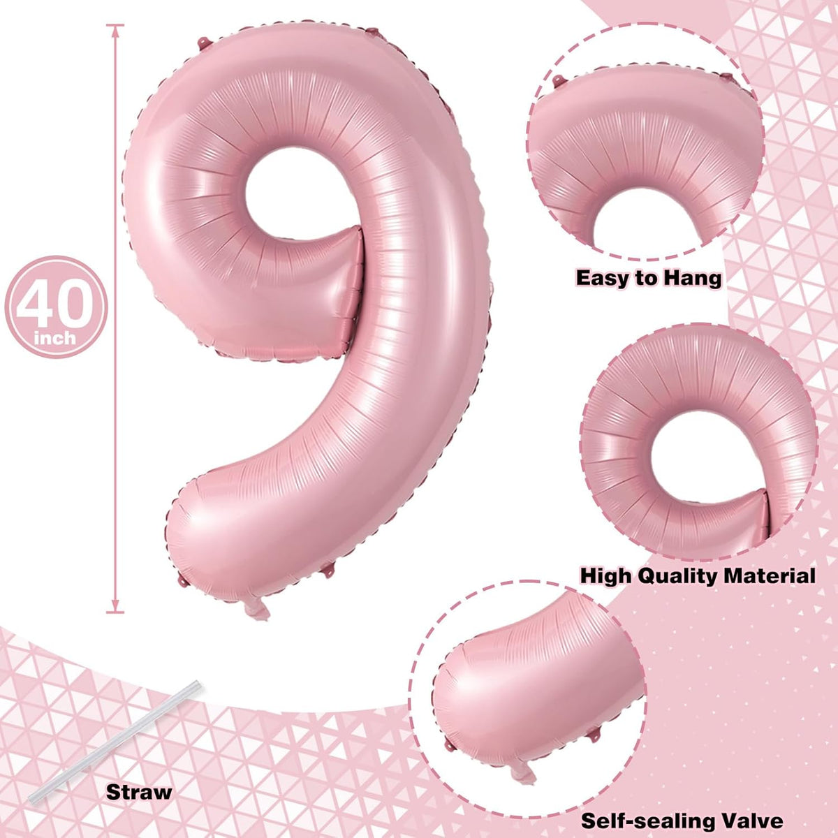 19th Birthday Balloon for Girls, 40 Inch Pastel Pink Number 19 Foil Balloons Self Inflating, Big