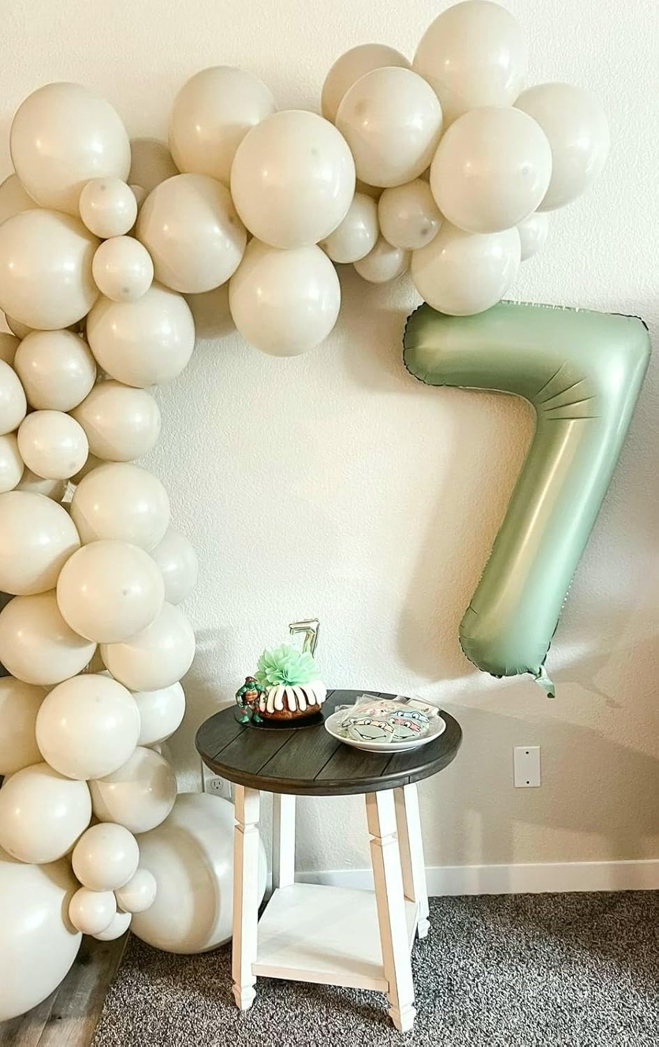 Sage Green Number 7 Birthday Balloon 40 Inch, Digital Balloons for 7 17 27 70 77 Party Celebration