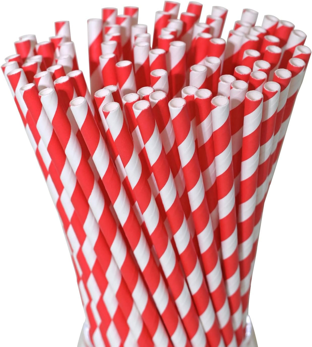 Disposable Red White Paper Straws - Striped Drinking Straws Bulk, for Party, Wedding, Cake Pops