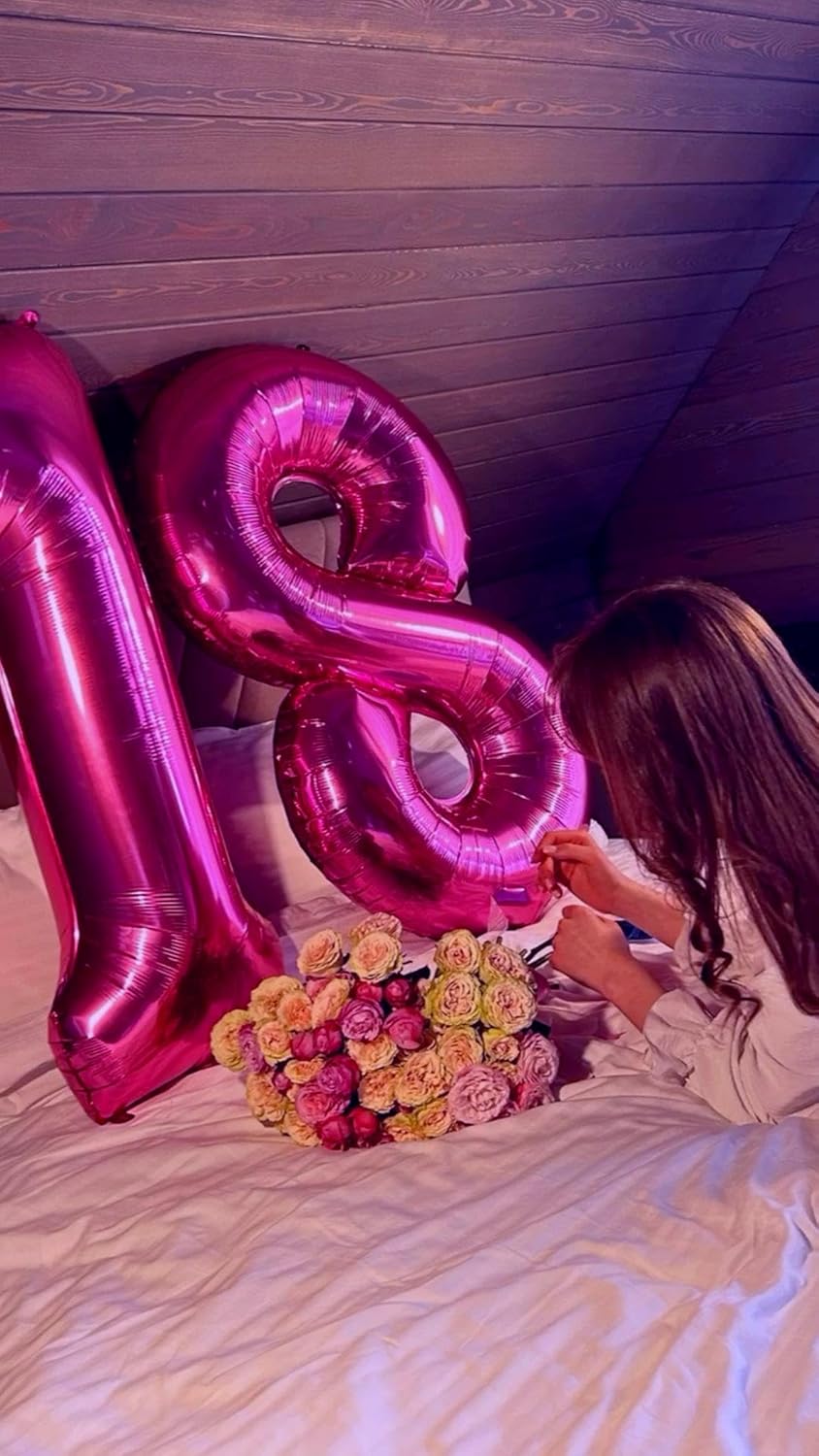 Rosy Purple Foil Number 8 Balloon 40 Inch, Helium Mylar Eight Number 8 18 28 38 48 58 80 88