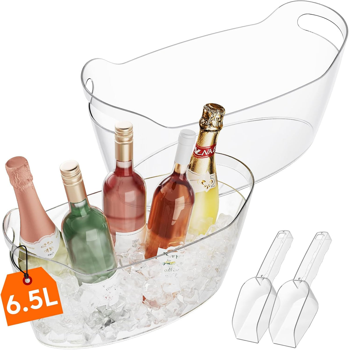 Lifewit 6.5L Ice Bucket for Parties 2 Pcs (in 1 Package), Portable Drink Bucket for Cocktail Bar