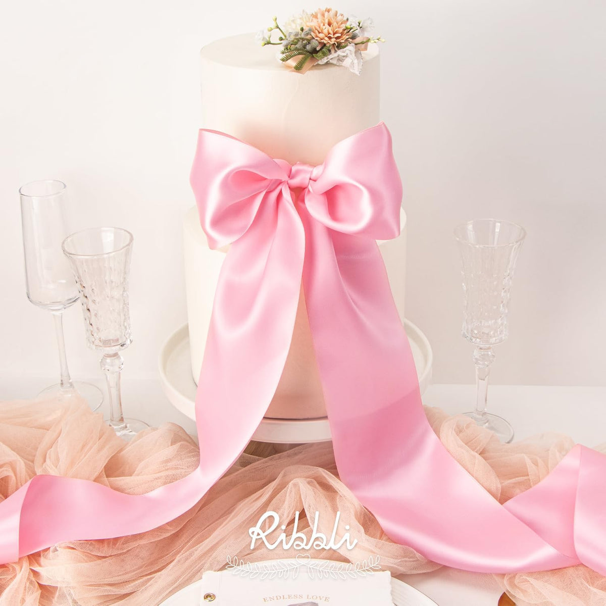 Ribbli Pink Satin Ribbon 4 Inch Wide Pink Ribbon for Wedding Chair Sash Grand Opening Ceremony Big