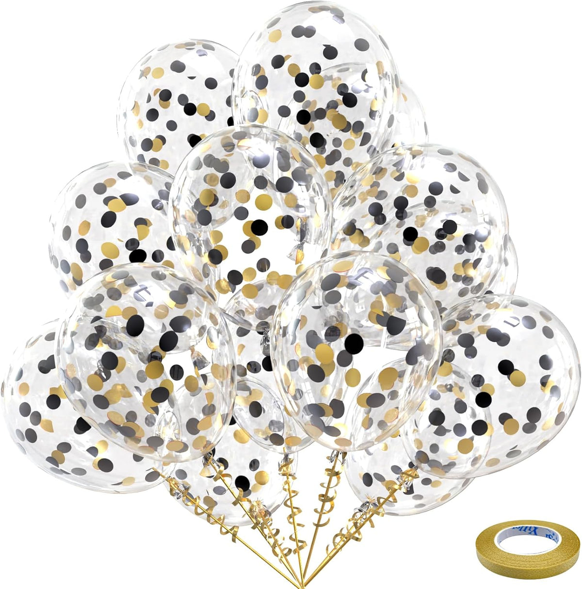 Bezente Black Gold Confetti Latex Balloons - 60 Pack 12 inch Helium Black Gold Confetti Balloons