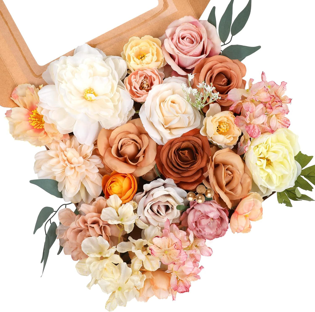 AmyHomie Champagne Artificial Flowers Combo Silk Mix Peony Rose Hydrangea Fake Flowers w/Stem for