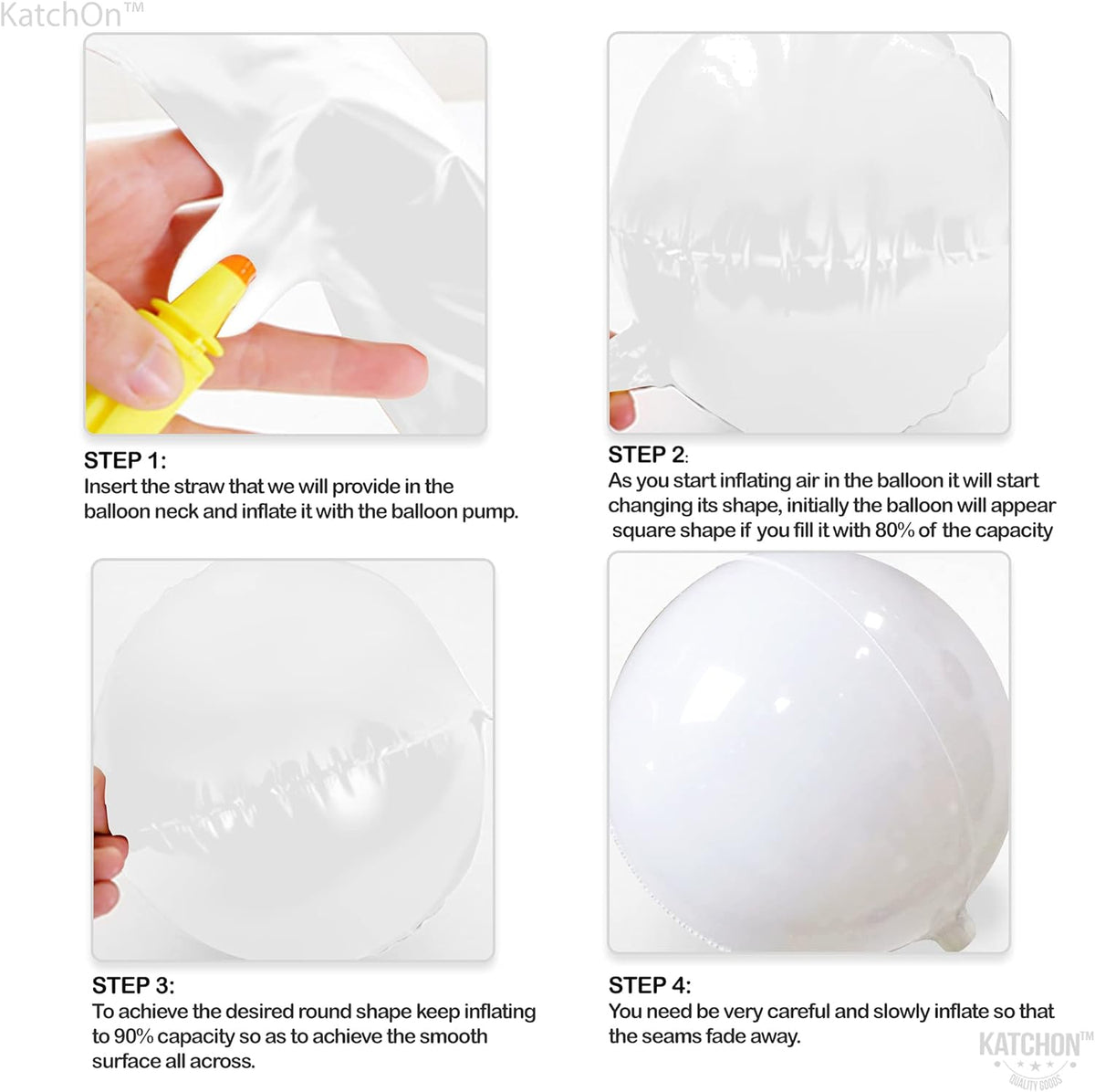 KatchOn, Round White Foil Balloons - 22 Inch, Pack of 6 | 4D Mylar White Balloons for Party