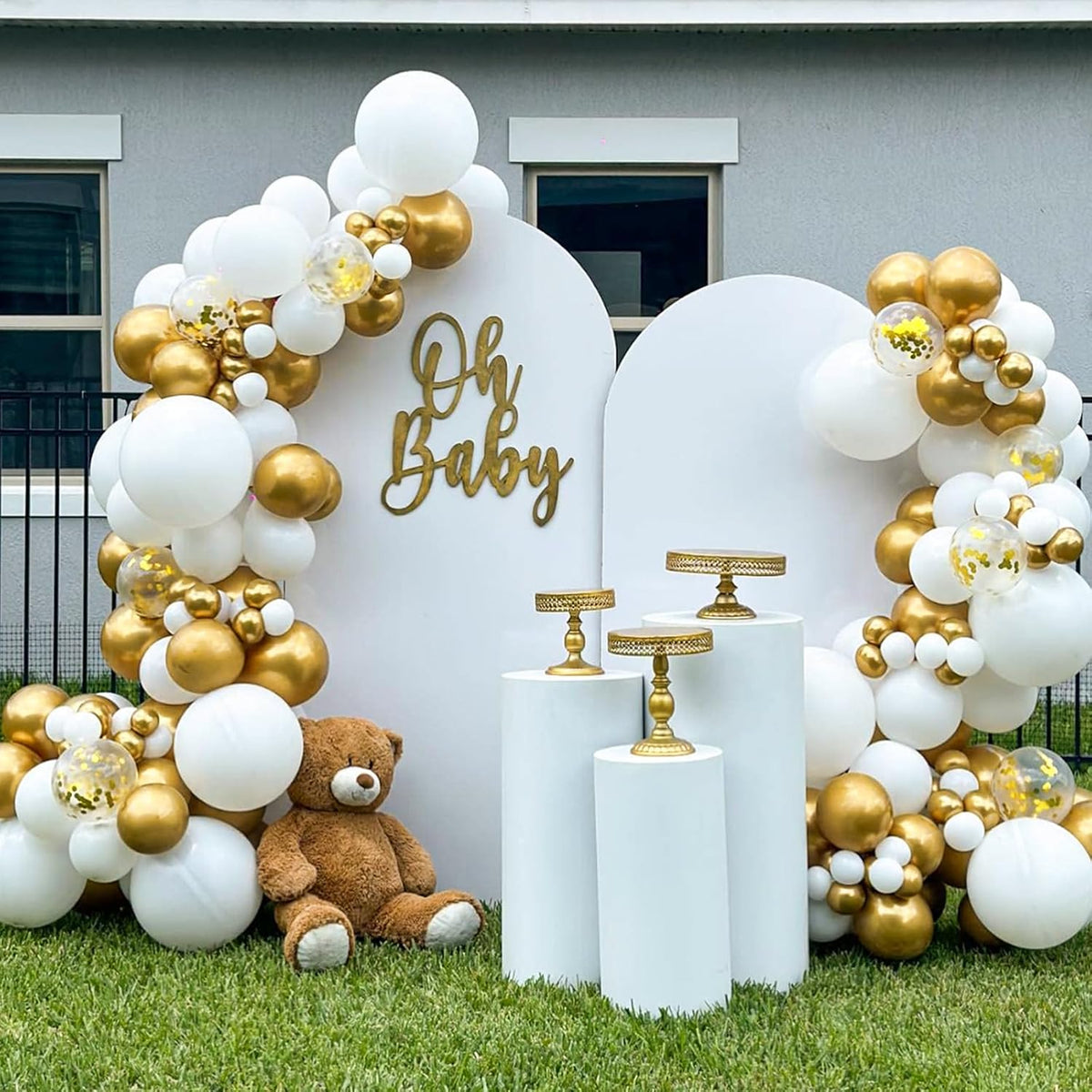 Netnology Gold and White Balloons Set, 60Pcs 12 Inch White Metallic Gold and Gold Confetti Latex