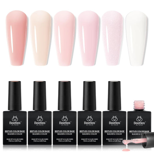 Beetles Rubber Base Builder Nail Gel - White Nude Pink Glitter French Tip Base Color Gel Polish Set
