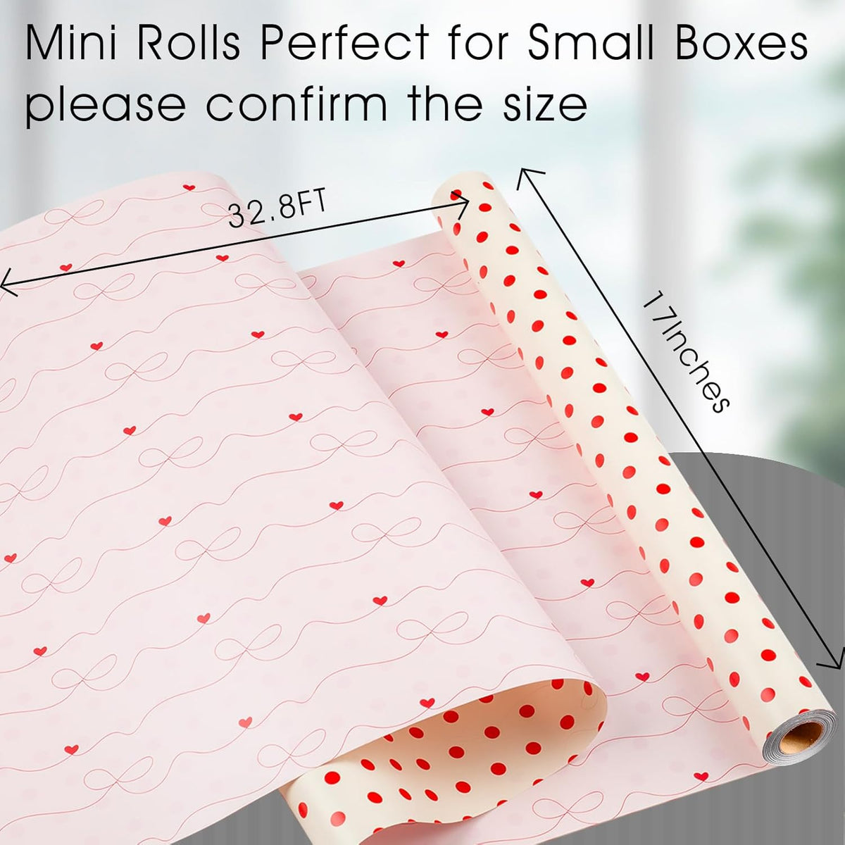 Flyhill Polka Dot Wrapping Paper,Reversible Pink Beige Elegant Heart & Bow Gift Wrap Suitable for