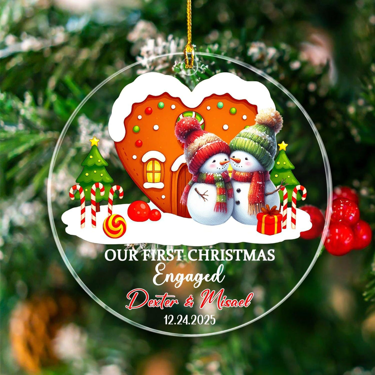 Our First Christmas Engaged Ornament 2025, Personalized Date & Name Engaged Couple Keepsake