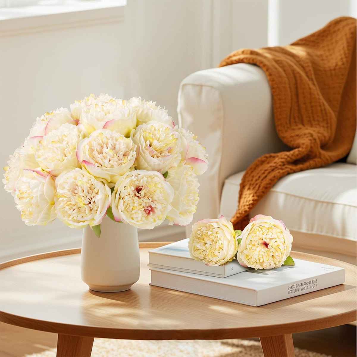 U'Artlines 2 Bouquet 10 Heads Artificial Peony Silk Flower Leaf Home Office Wedding Party Festival