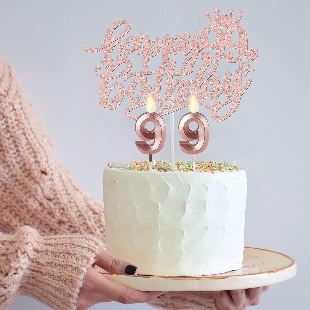 99th Birthday Decorations for Women Including Birthday Sash and Tiara, Candles and Cake Topper