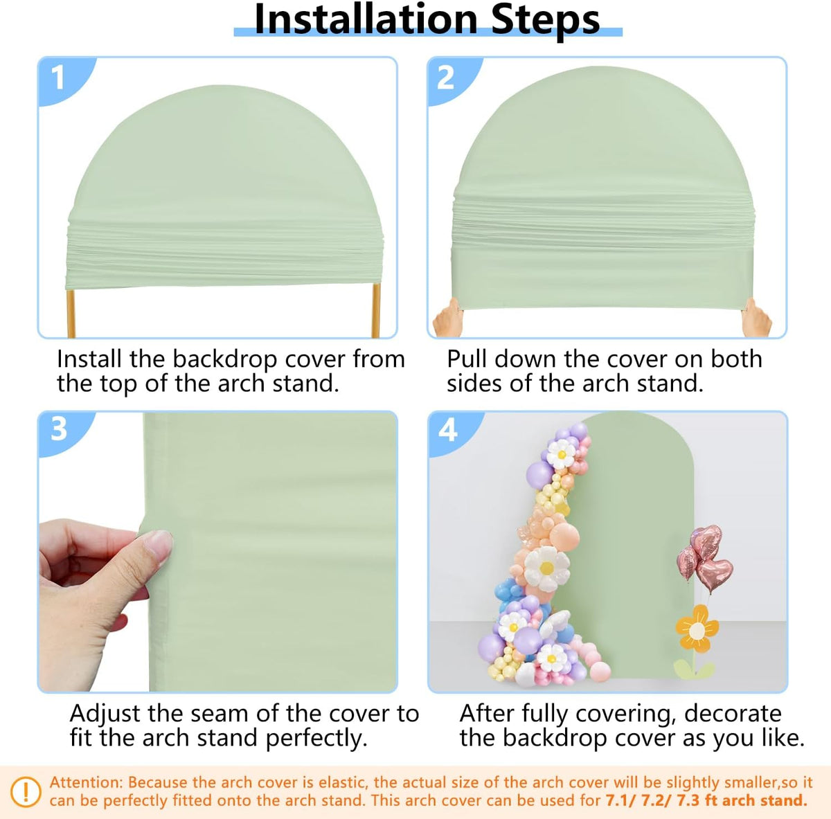HEMMOTOP Green Arch Cover, 7.2 ft Spandex Wedding Balloon Arch Covers Stretchy Backdrop, Round Top