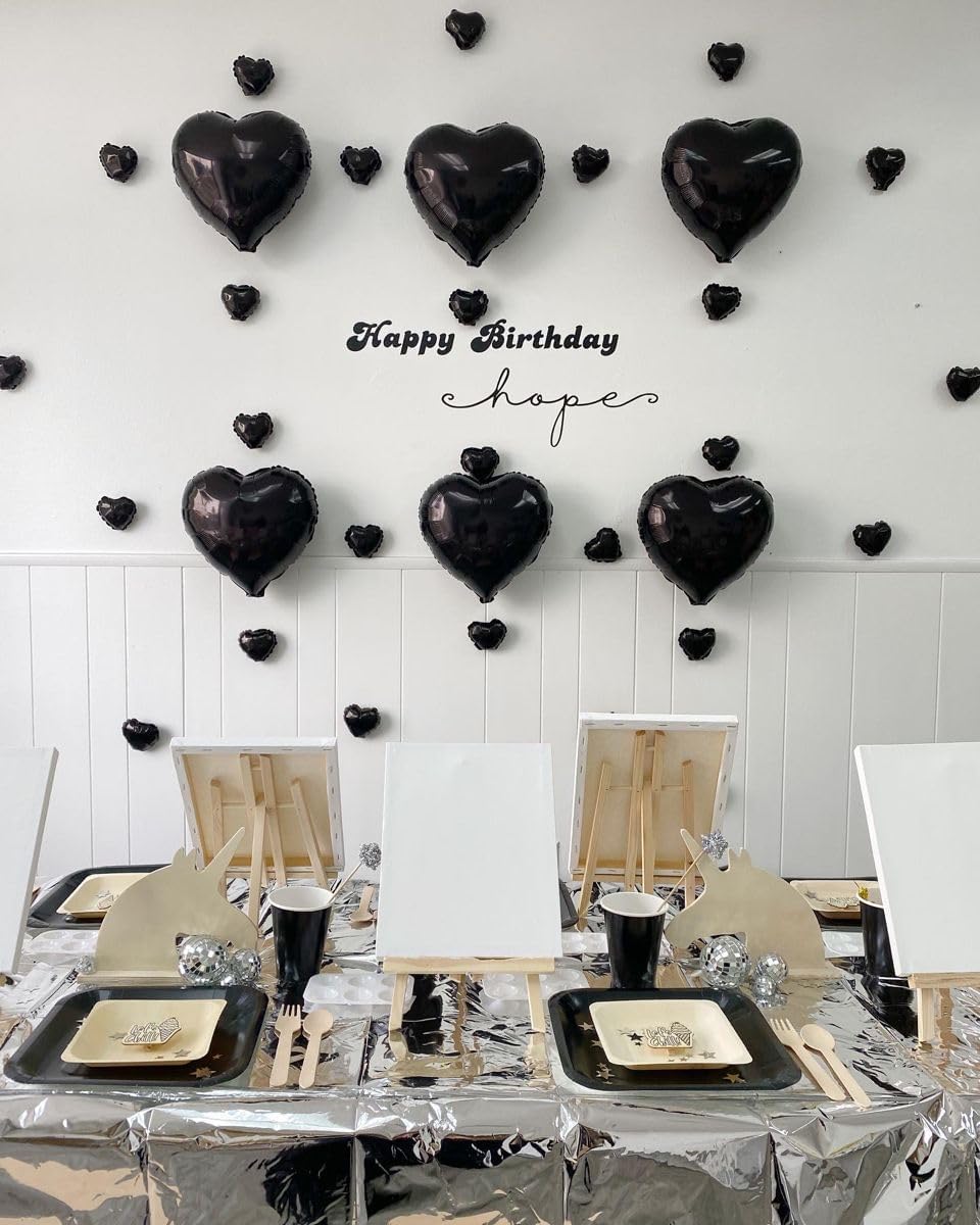 Biapian Foil Heart Balloons Black, 10PCS Black Heart Shape Balloons, Valentines Balloons 18inch