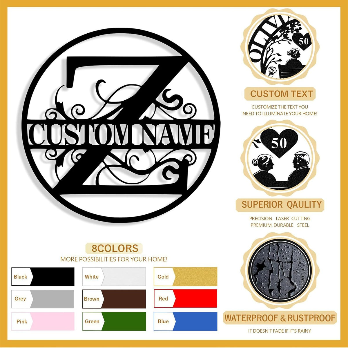 Custom Metal Name Sign, Personalized Family Last Name Signs for Home, Split Letter Monogram Wall