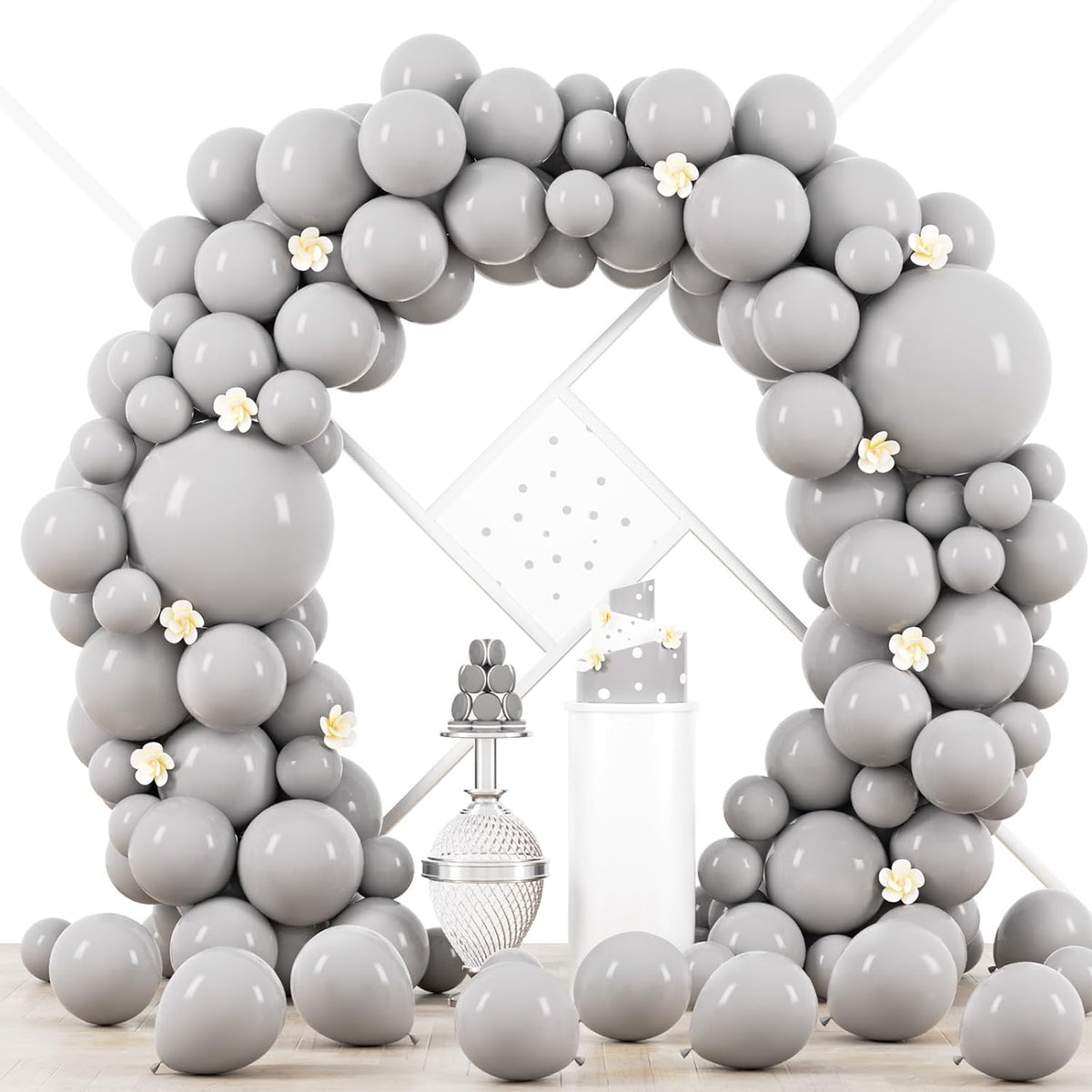 90pack Gray Balloons Different Size 18/12/10/5 Inch Pastel Grey Balloon Garland Arch Kit for