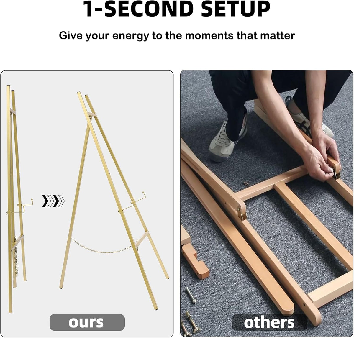 GRENTY 2 Pack Gold Easel Stand for Wedding Signs ??No Assembly Needed, Heavy Duty Metal Display