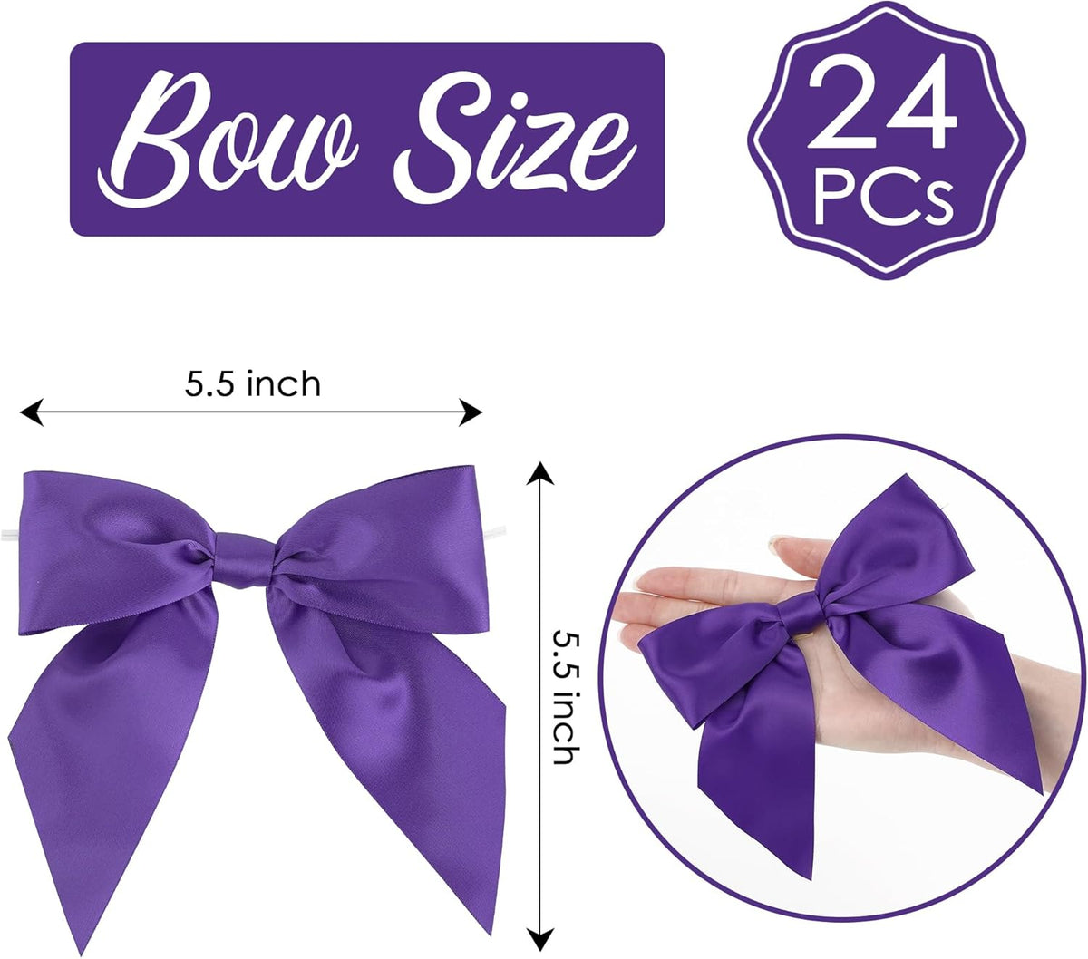 AIMUDI Purple Satin Bows 5.5" Bows for Gift Wrapping Satin Twist Tie Bows Premade Ribbon Bows for