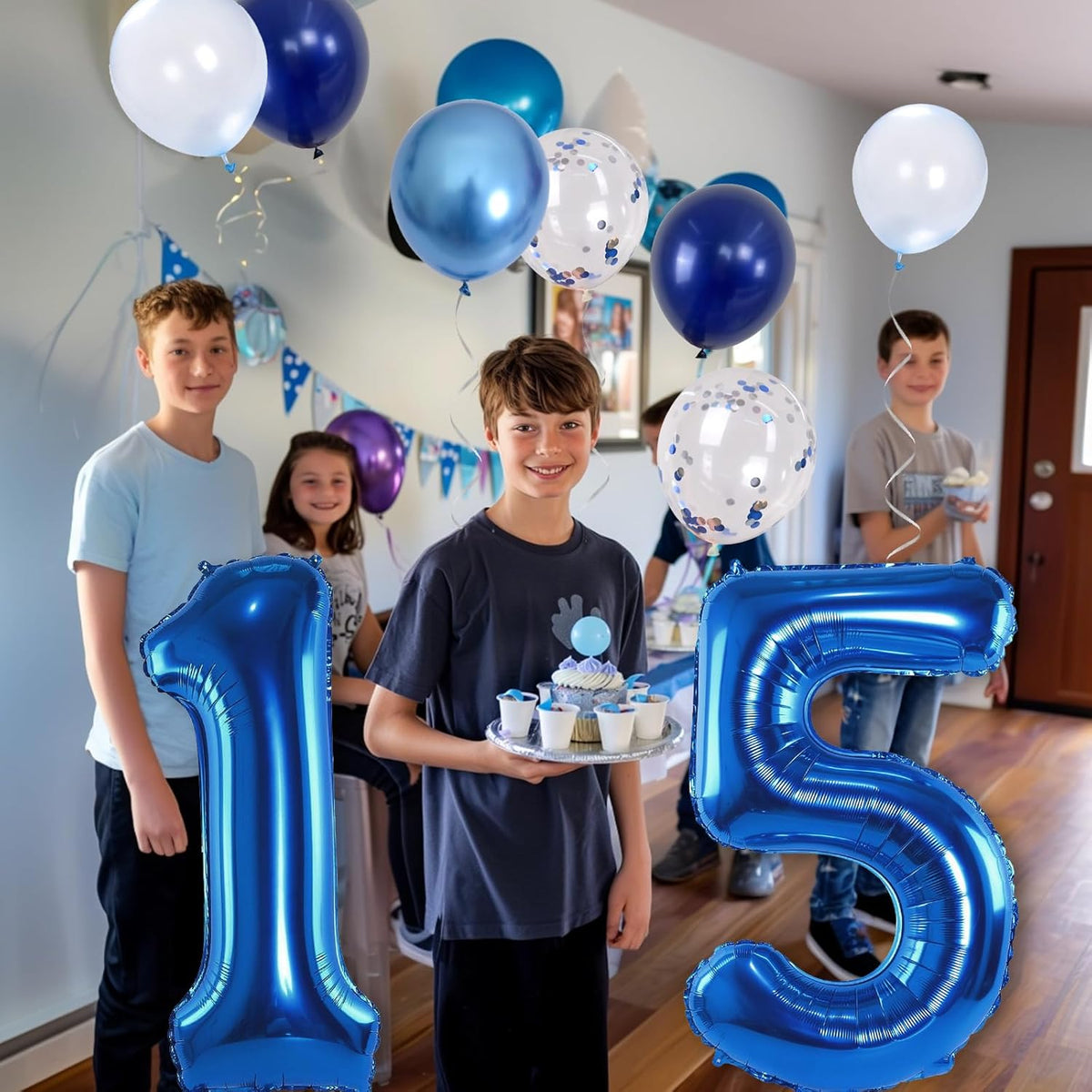 15th Birthday Balloon for Boys, Foil 40 Inch Self Inflating Number 15 Metallic Dark Blue, Navy Blue