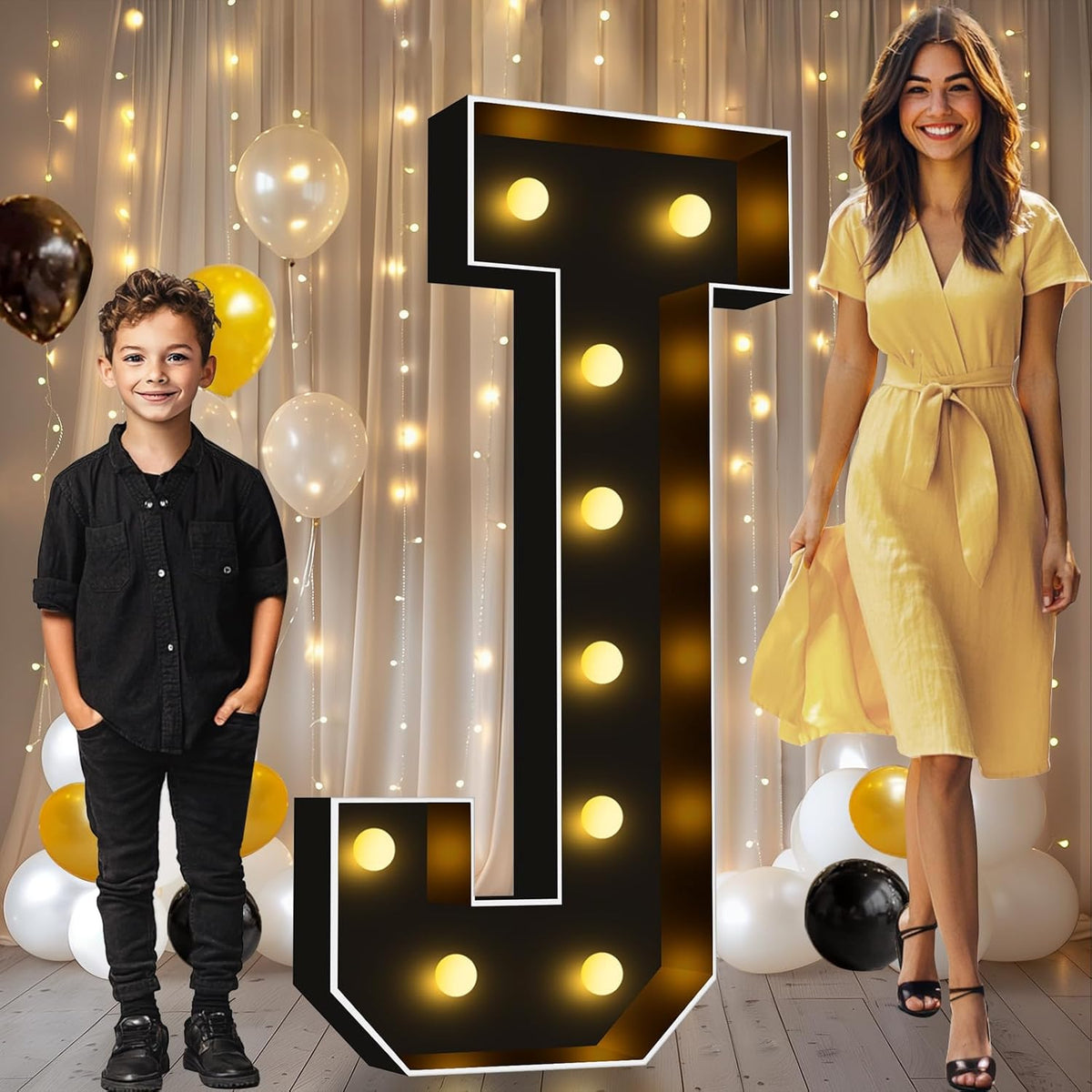 Pooqla 4 FT Marquee Light Up Letters, Black Letter Lights 4 Feet Tall, Giant Sign Big Mosaic for